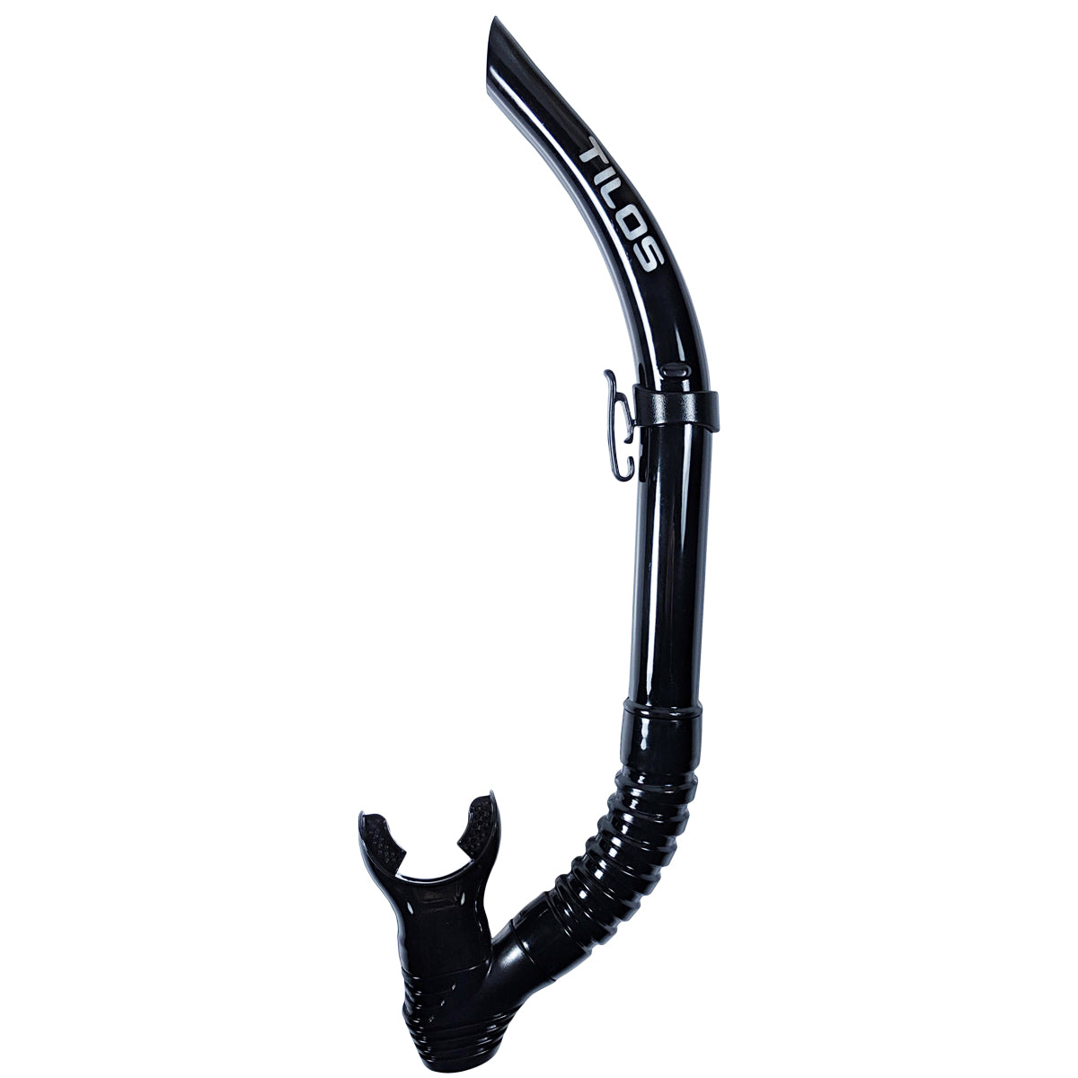 Tilos U-Pro II Open Top Snorkel in black — classic J-style snorkel