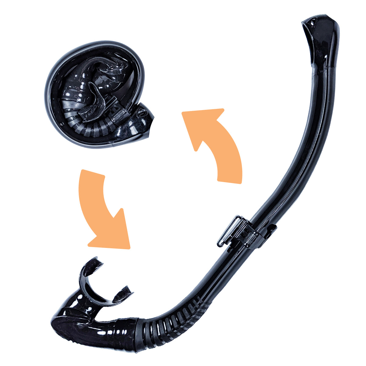Tilos Spiral Foldable Backup Snorkel in black — classic J-style snorkel