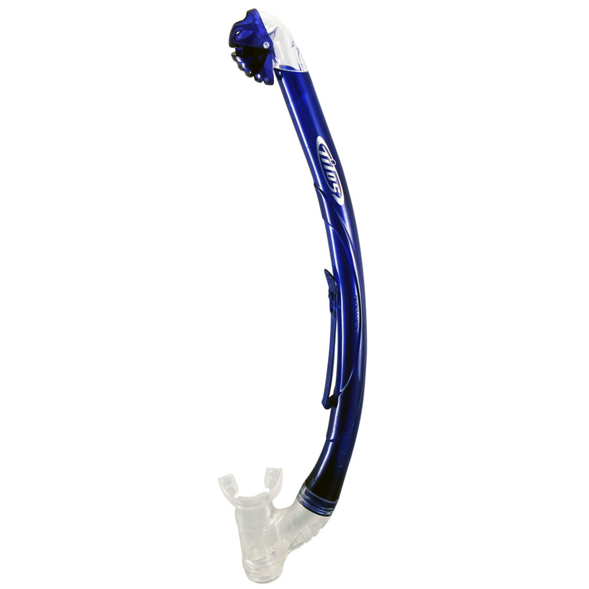 Tilos Oracle Dry Snorkel in teal blue — full snorkel showing dry top valve and mouthpiece