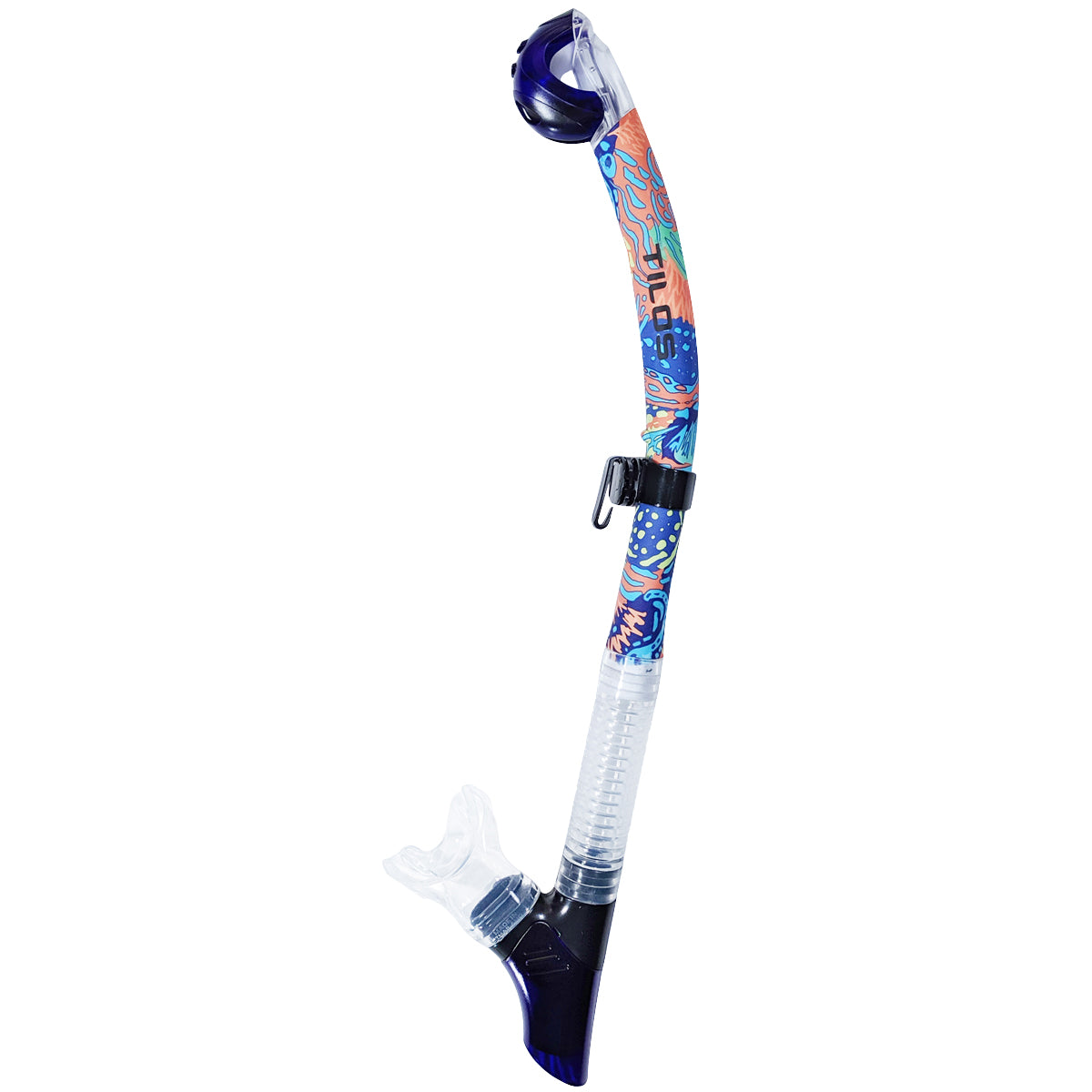 Tilos Orion Dry Snorkel — full snorkel showing dry top valve and mouthpiece