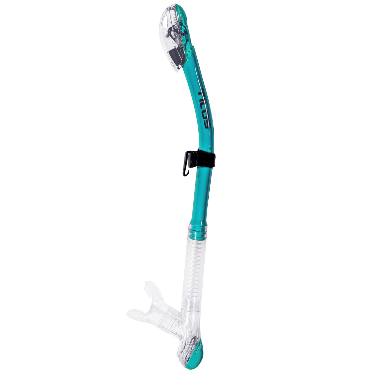 Tilos Ari Dry Snorkel in green — full snorkel showing dry top valve and mouthpiece