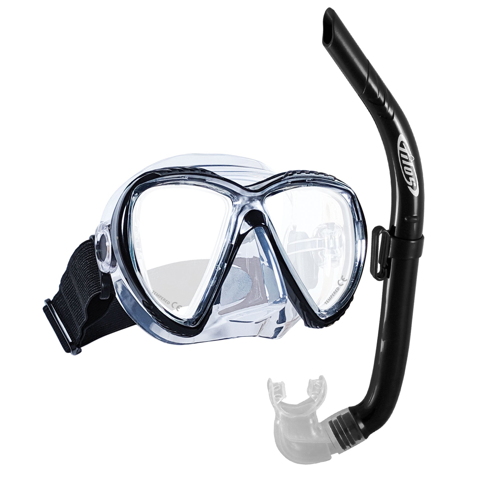 Tilos Cogito Mask with JX2 Snorkel Combo Set in black — mask and snorkel set, alternate view
