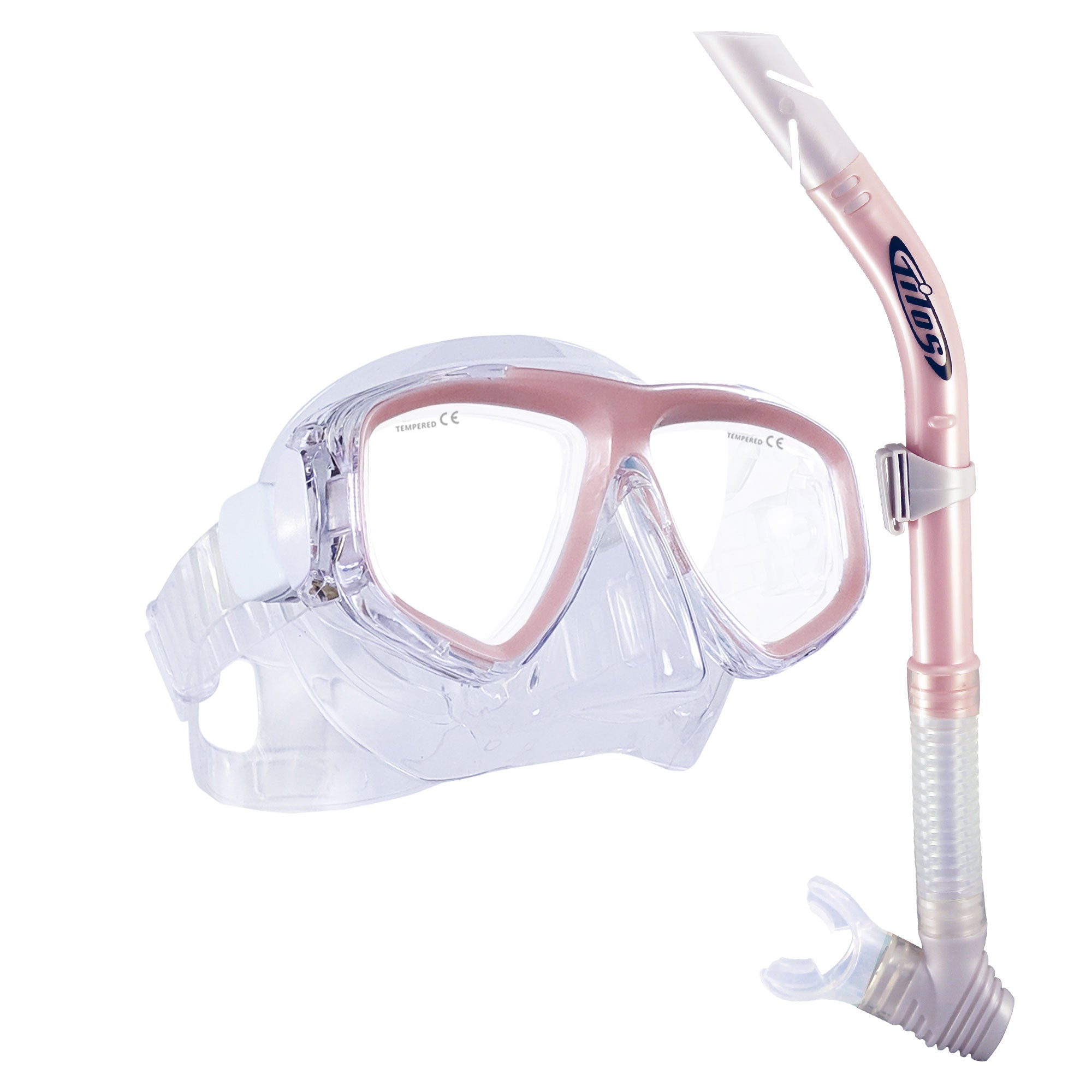 Tilos Fantasia Mask with Splash Snorkel Combo Set in pink — mask and snorkel set, product view