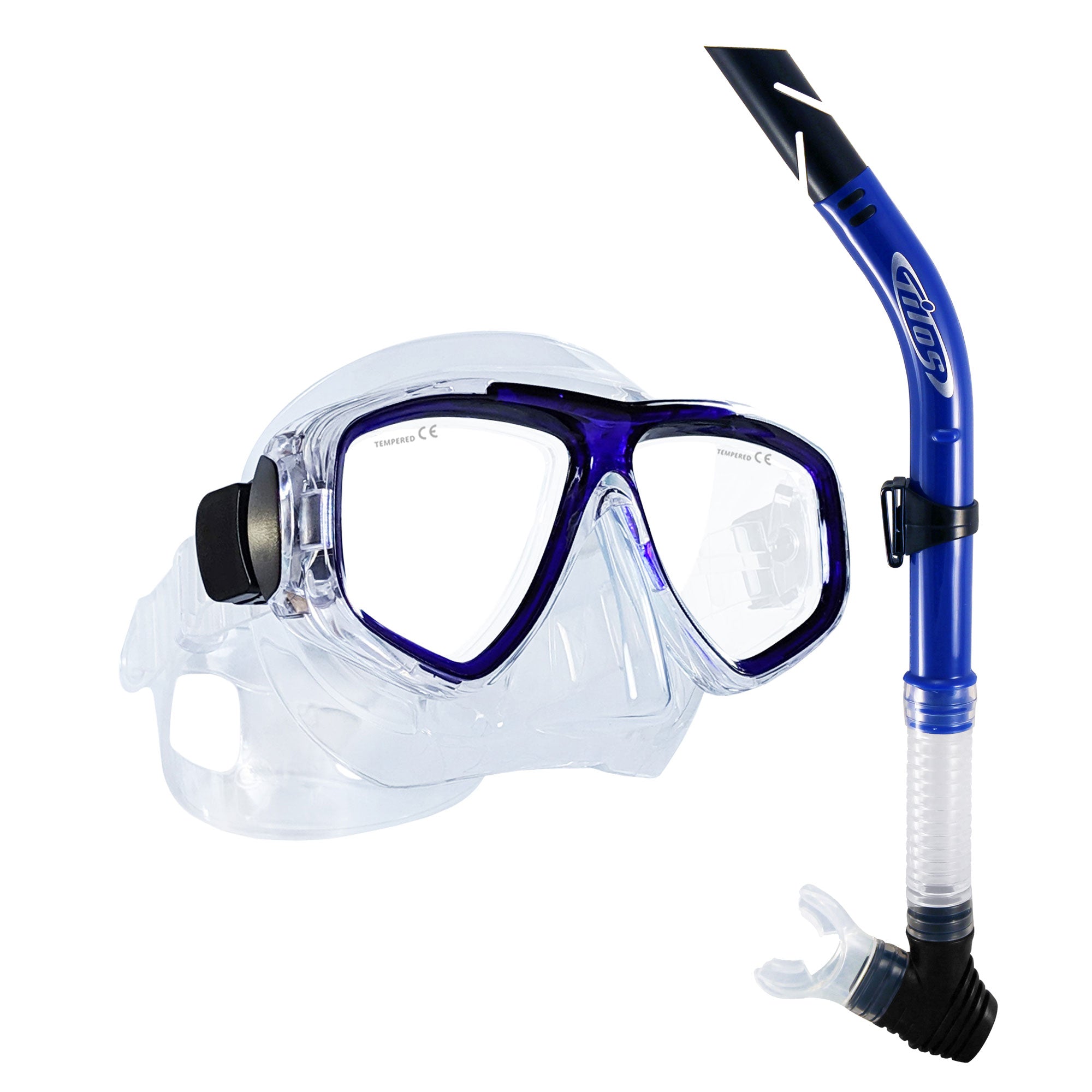 Tilos Fantasia Mask with Splash Snorkel Combo Set in teal blue — mask and snorkel set, alternate view