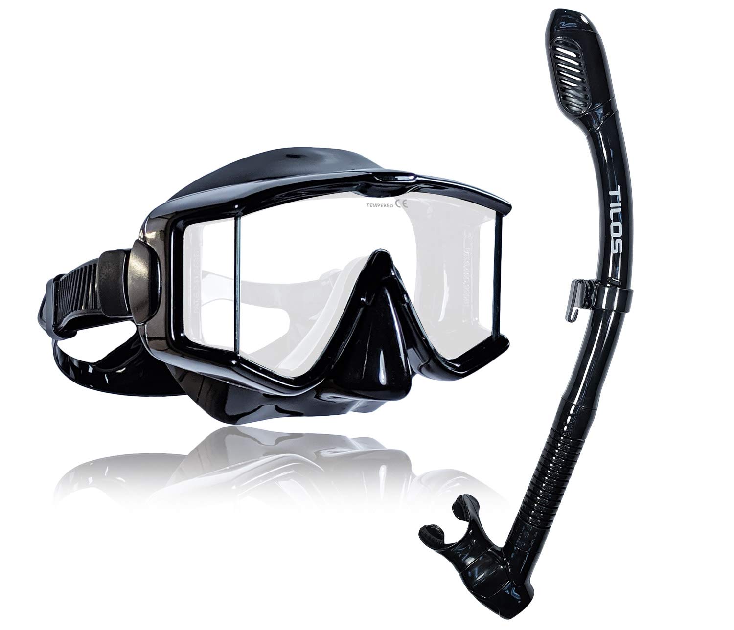 Tilos Panoramic Single Lens Wide View Mask Dry Snorkel Set — mask and snorkel set, product view