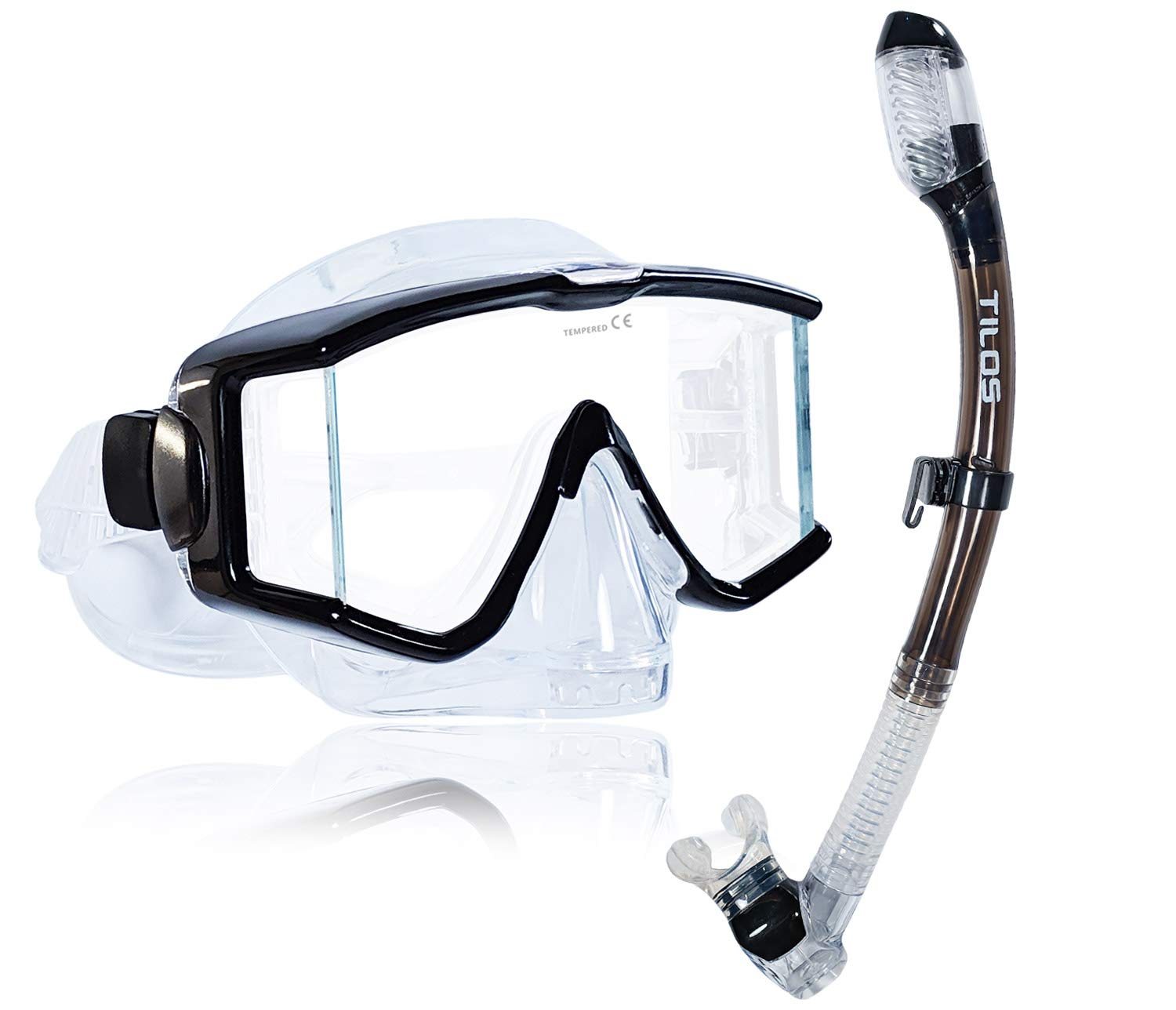 Tilos Panoramic Single Lens Wide View Mask Dry Snorkel Set — mask and snorkel set, alternate view