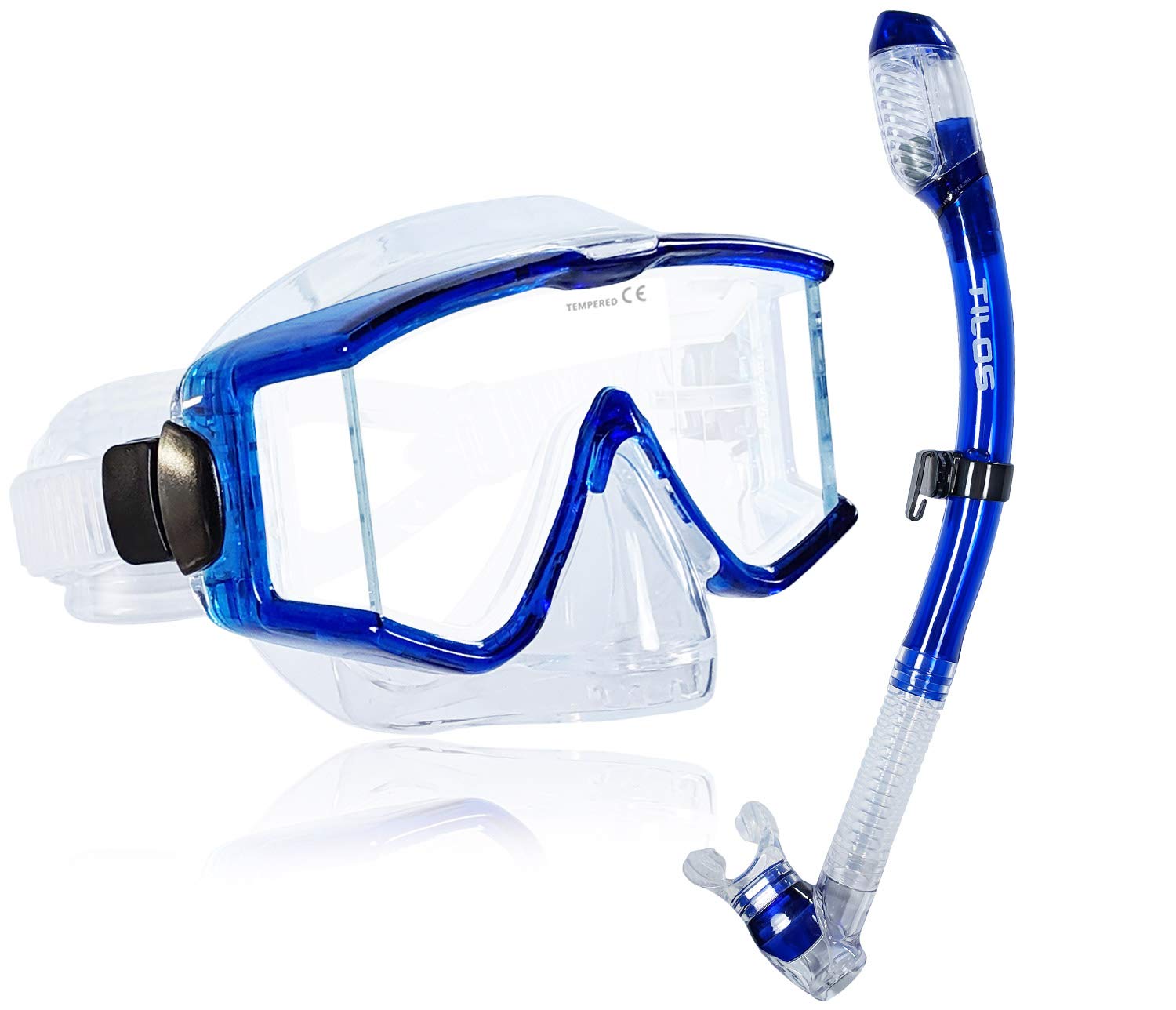 Tilos Panoramic Single Lens Wide View Mask Dry Snorkel Set — mask and snorkel set, alternate view