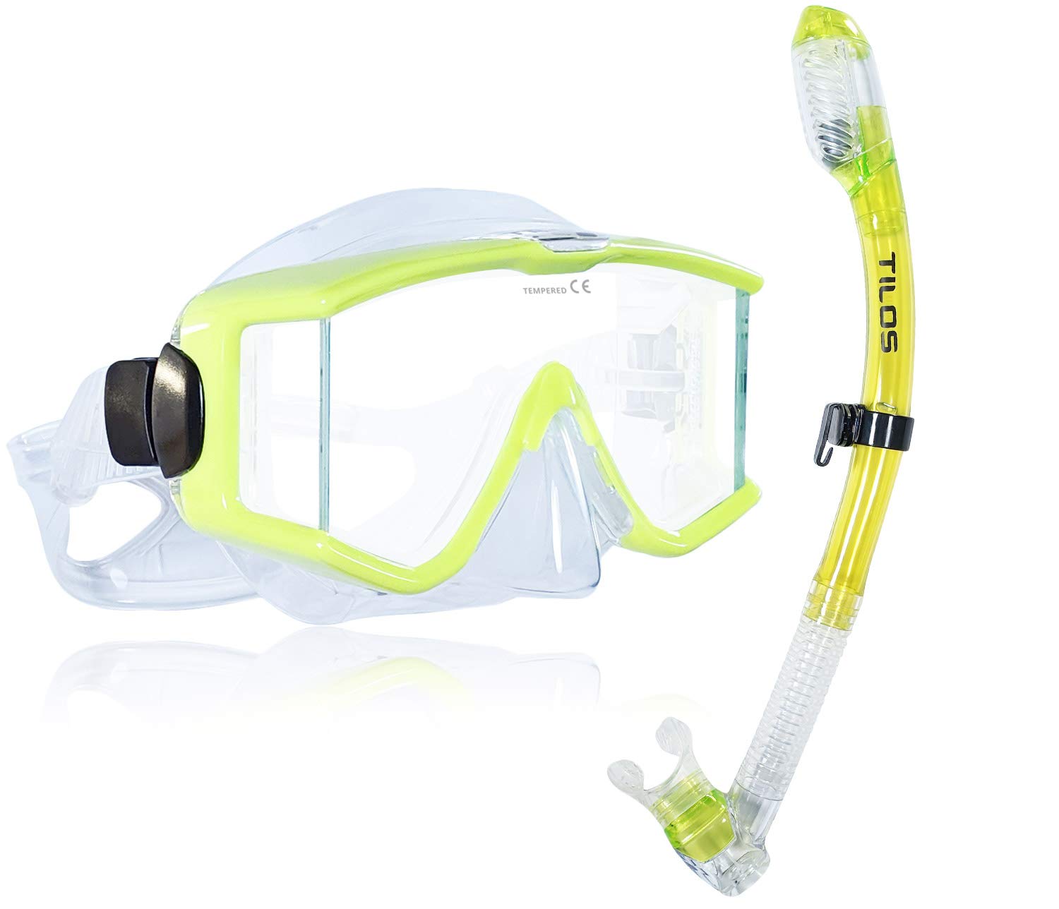 Tilos Panoramic Single Lens Wide View Mask Dry Snorkel Set — mask and snorkel set, alternate view