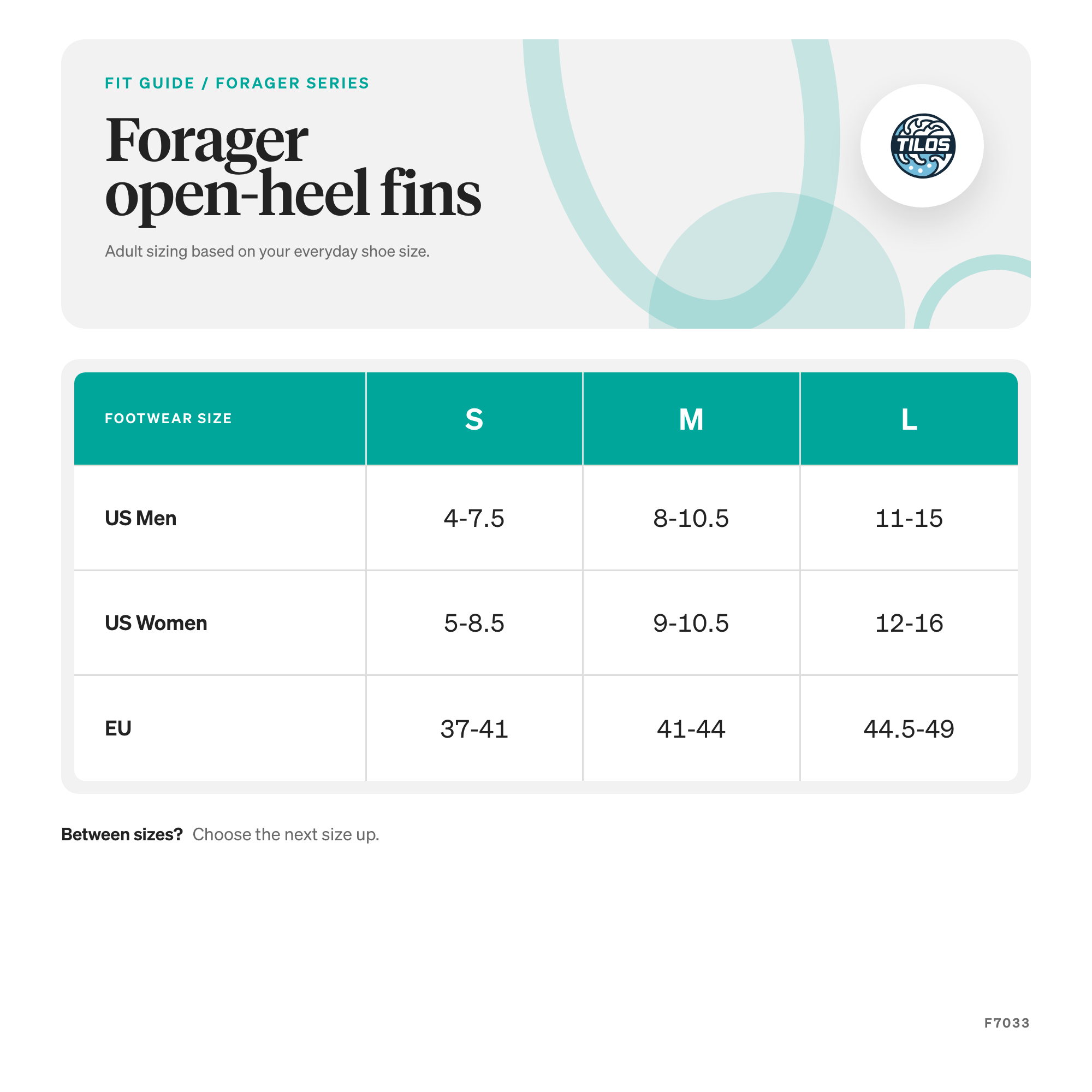 Forager open-heel fins size guide