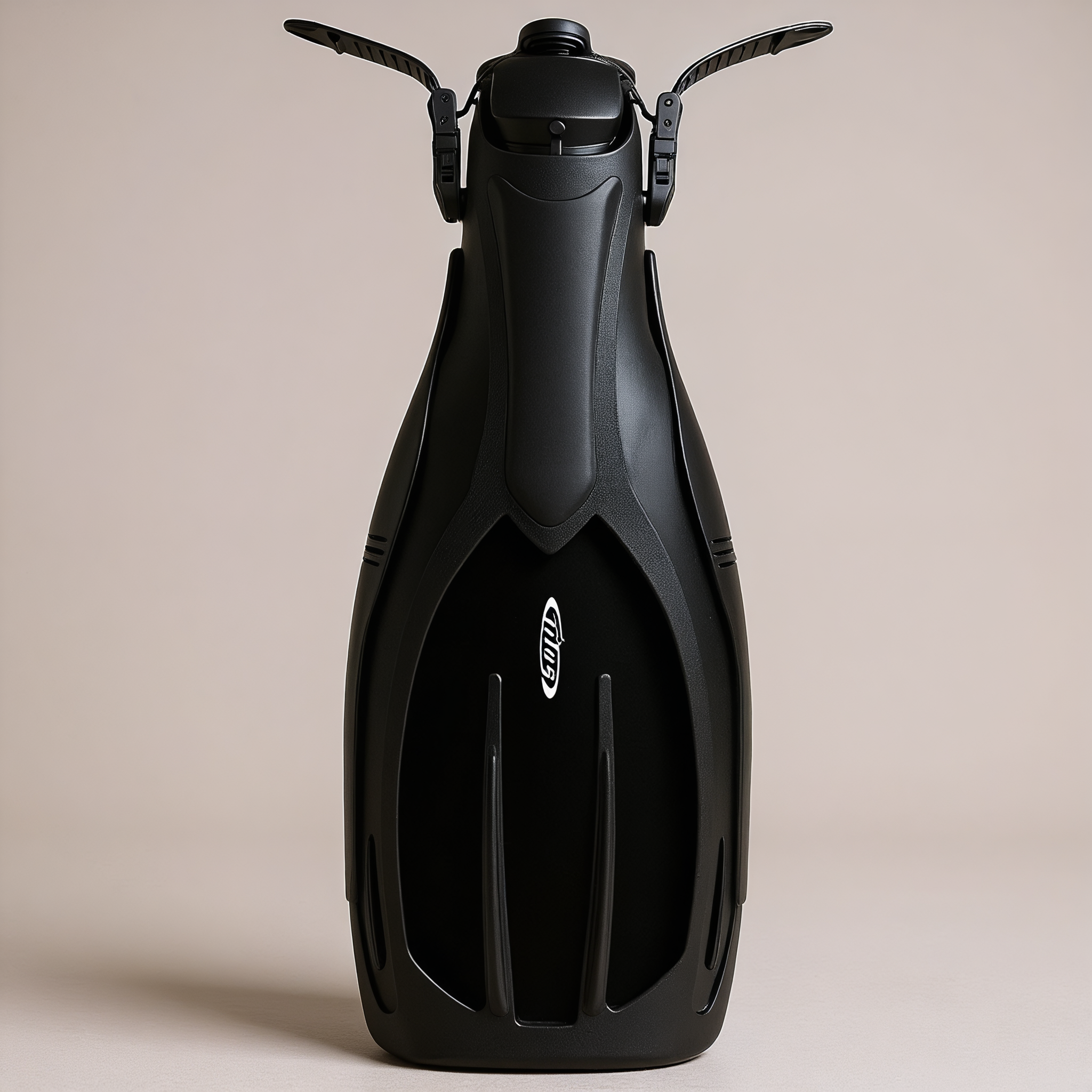 Tilos Torrent Tech Fins in black — open heel fin, front view showing blade and foot pocket