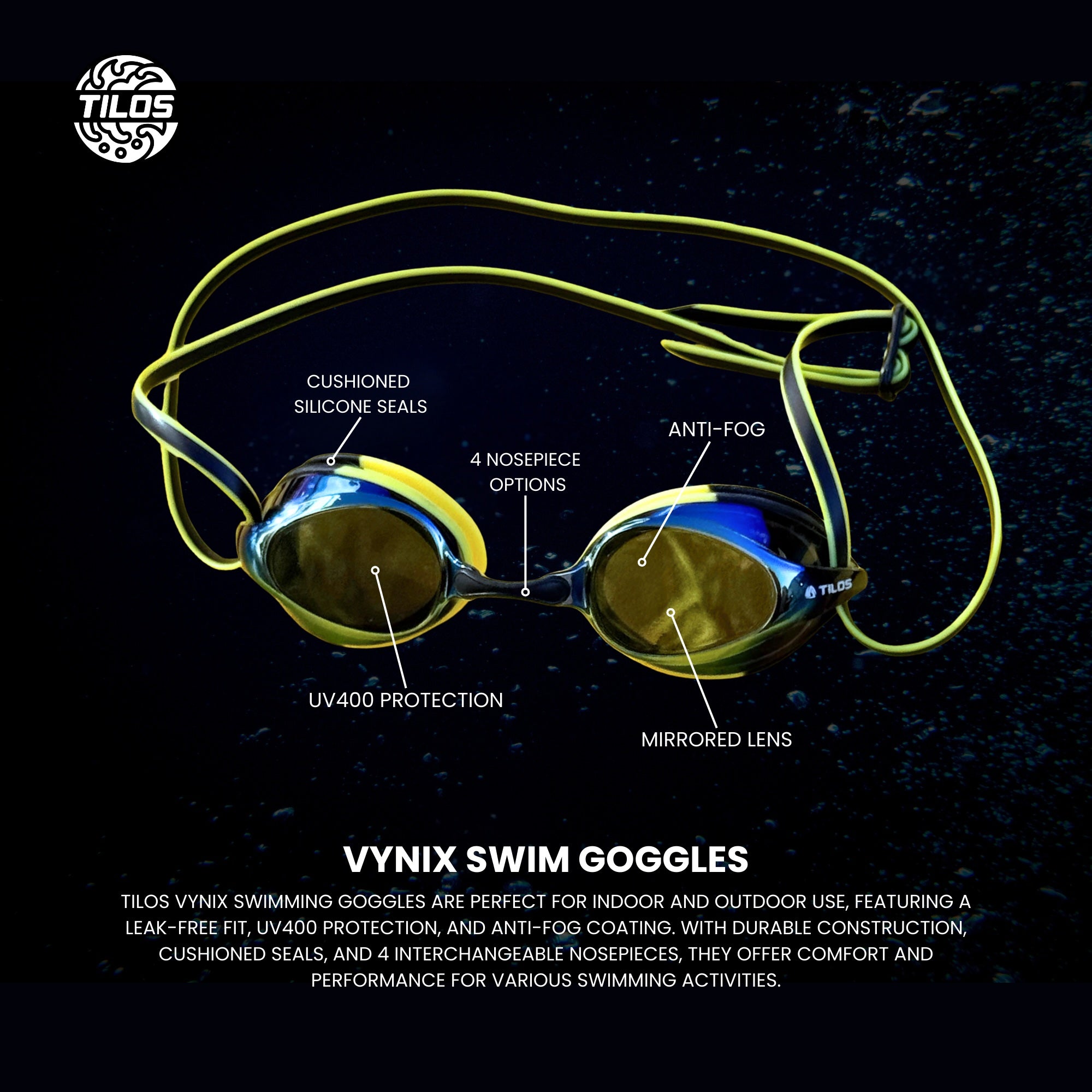 Tilos Vynix Triathlon/Swimming Goggles — swim goggles showing lens and silicone gasket