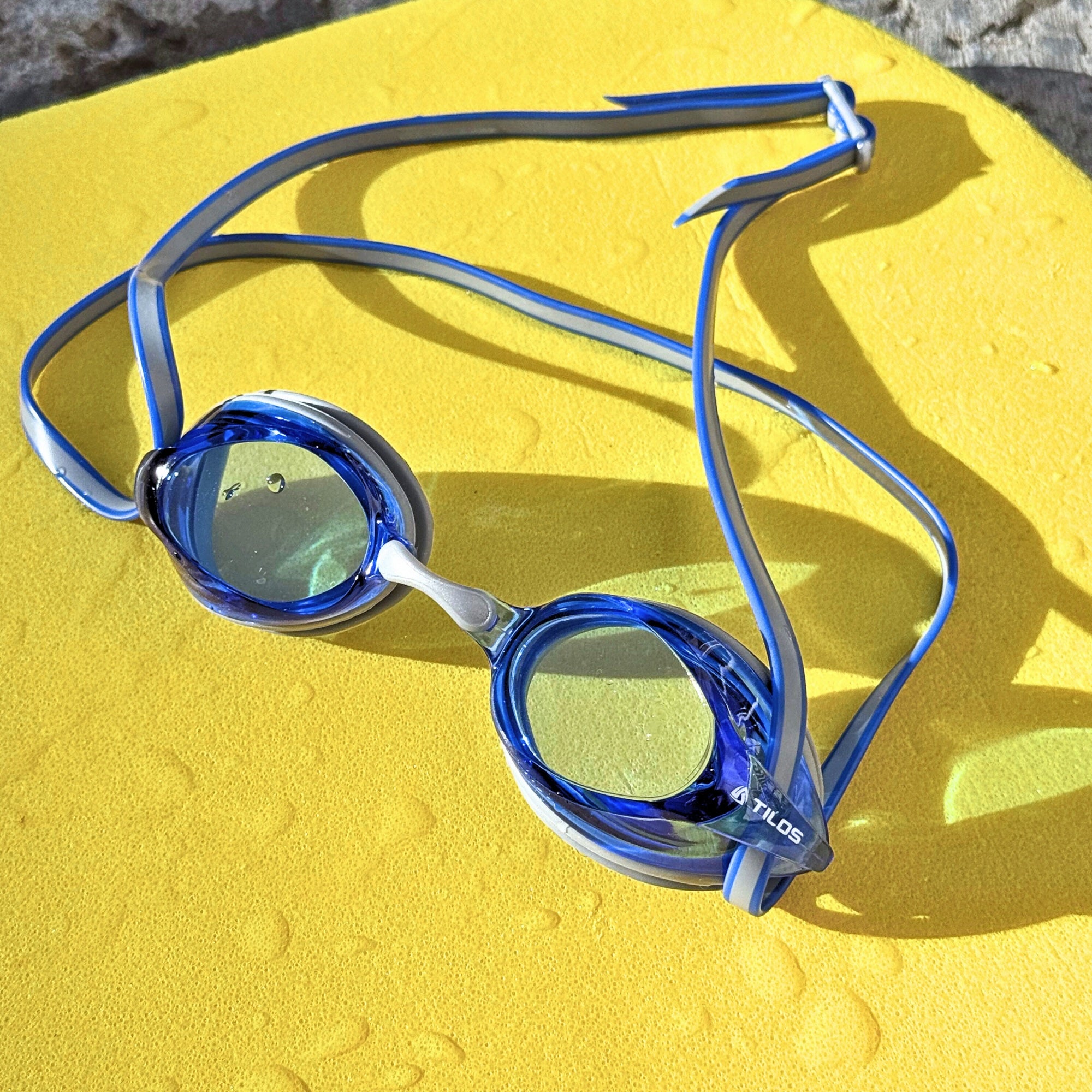 Tilos Vynix Triathlon/Swimming Goggles in blue — swim goggles showing lens and silicone gasket