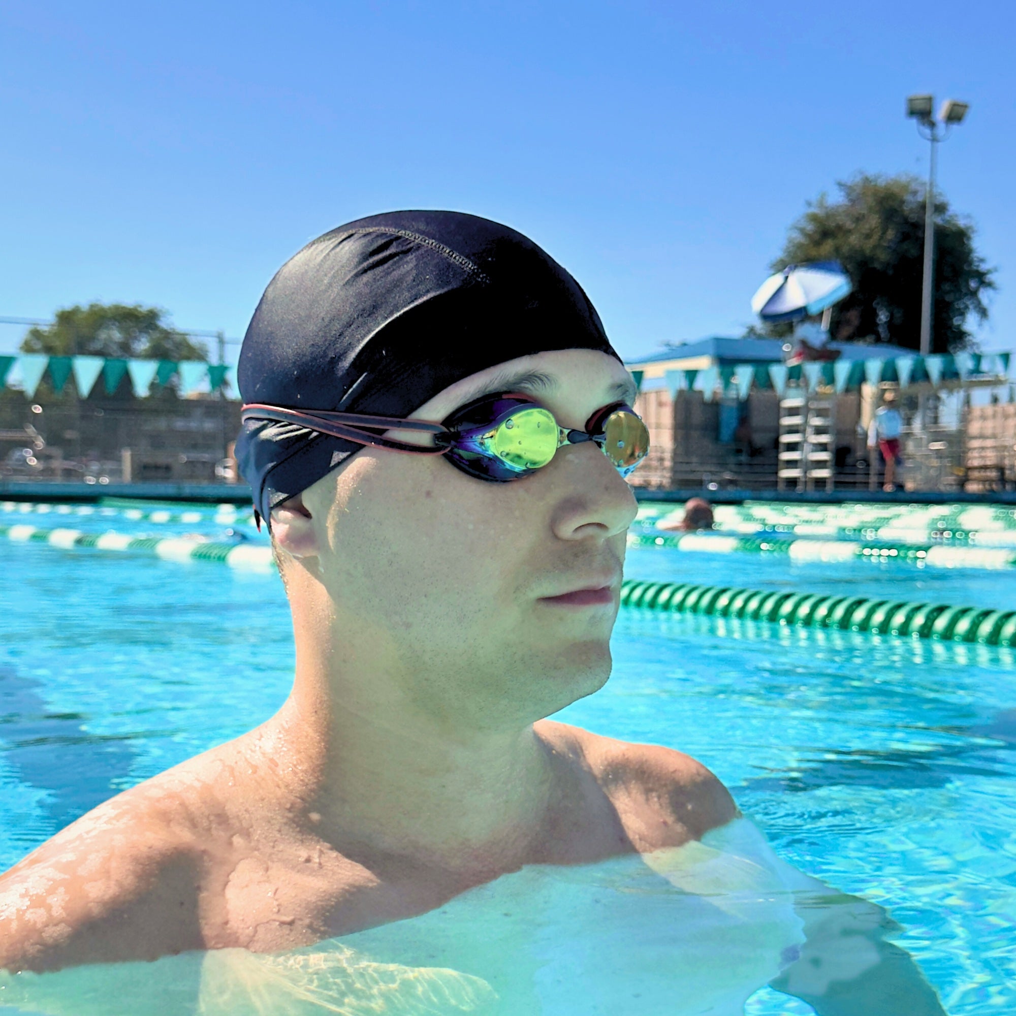 Tilos Vynix Triathlon/Swimming Goggles in black — swim goggles showing lens and silicone gasket