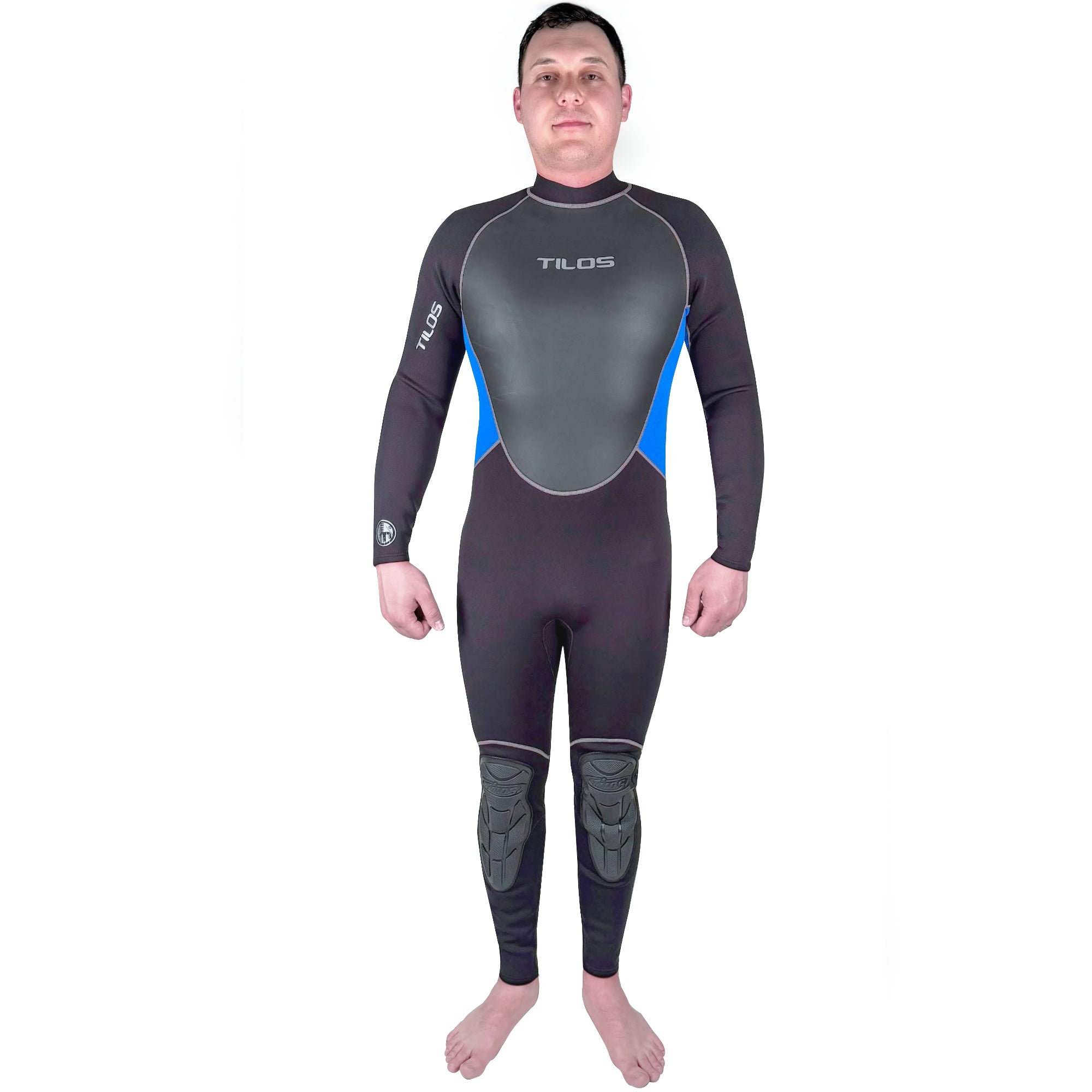 Tilos 3/2mm Tatex Kneepad Jumpsuit in blue — mens wetsuit front view