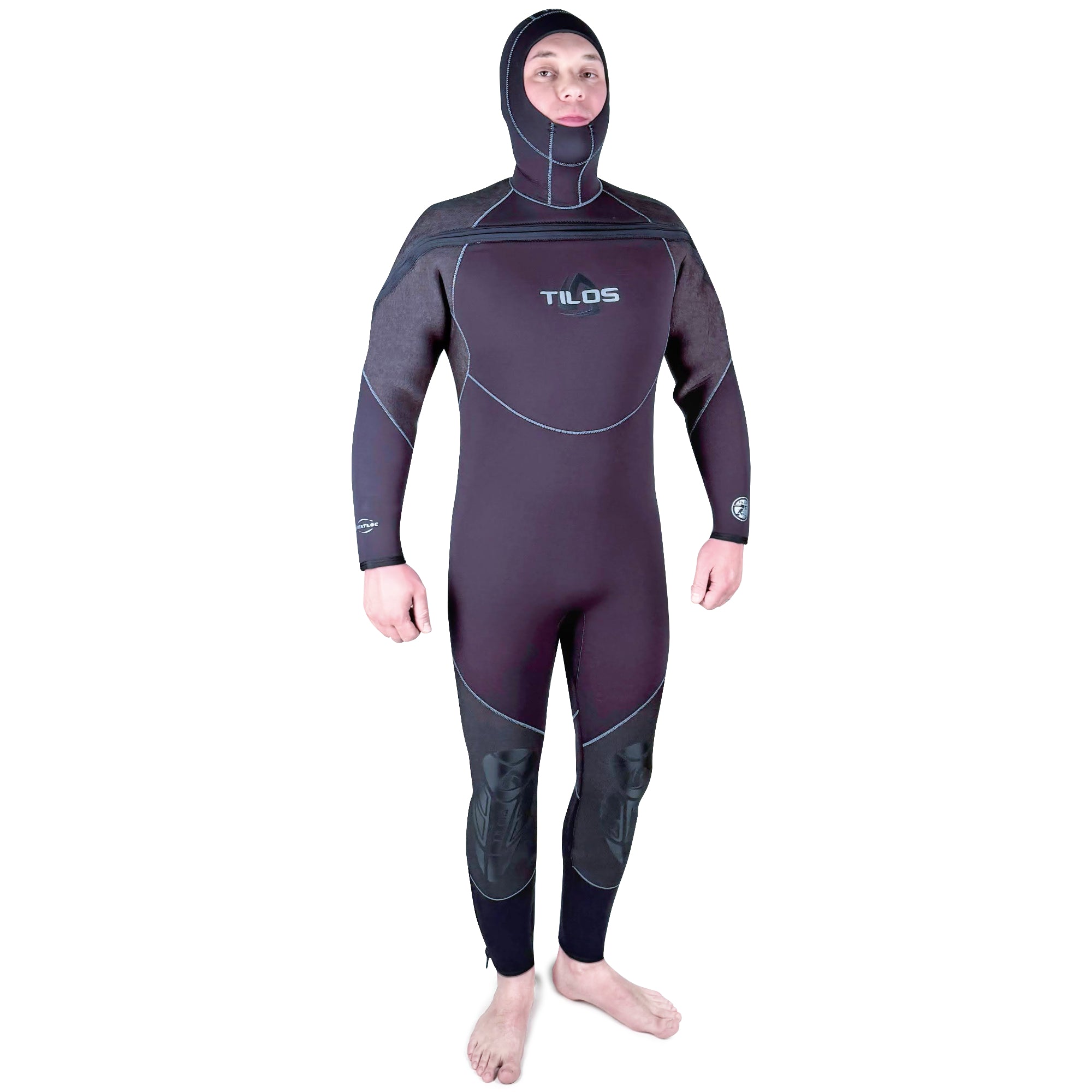 Tilos 7/6/5mm Skyros Supreme Stretch Hooded Suit — mens wetsuit front view