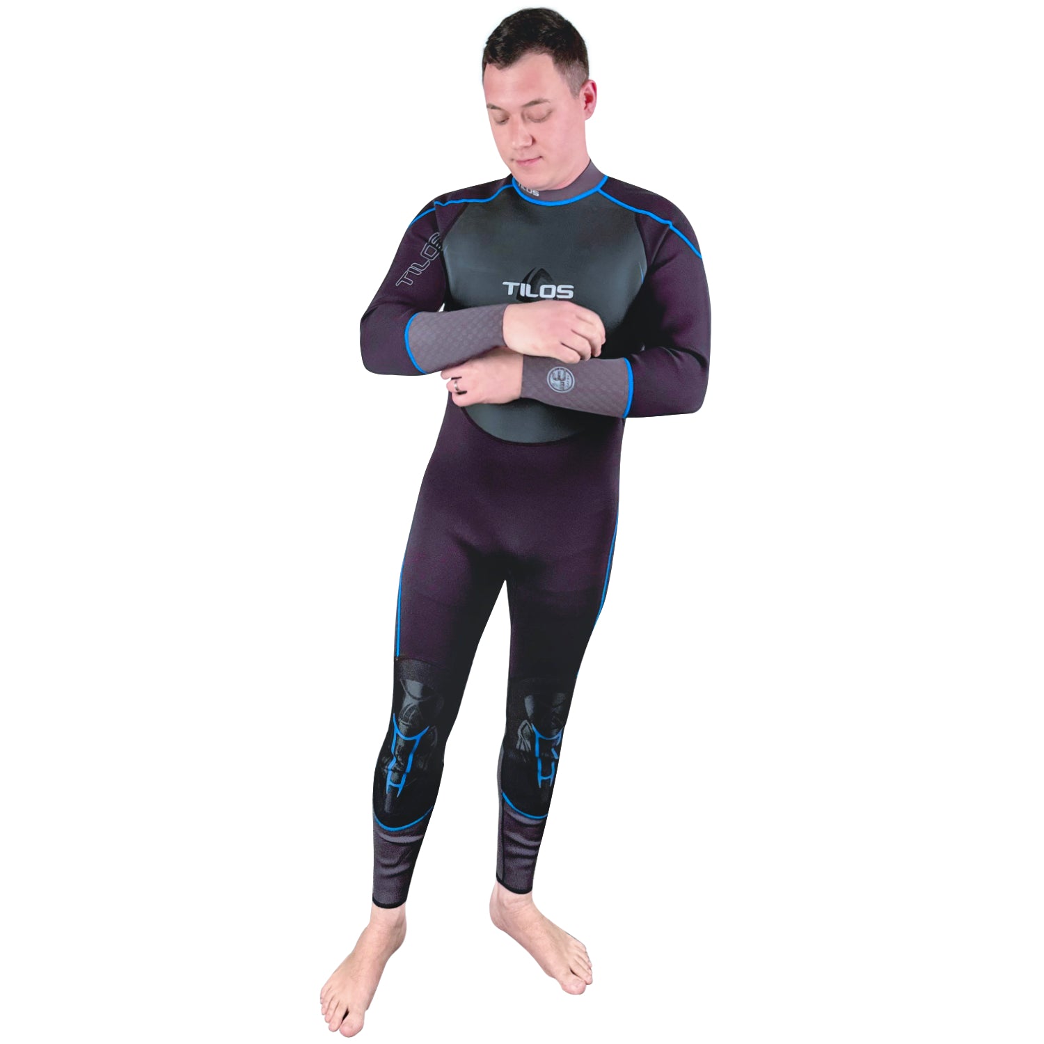 Tilos Men's 3/2mm Spurr Supreme Jumpsuit in black — mens wetsuit front view