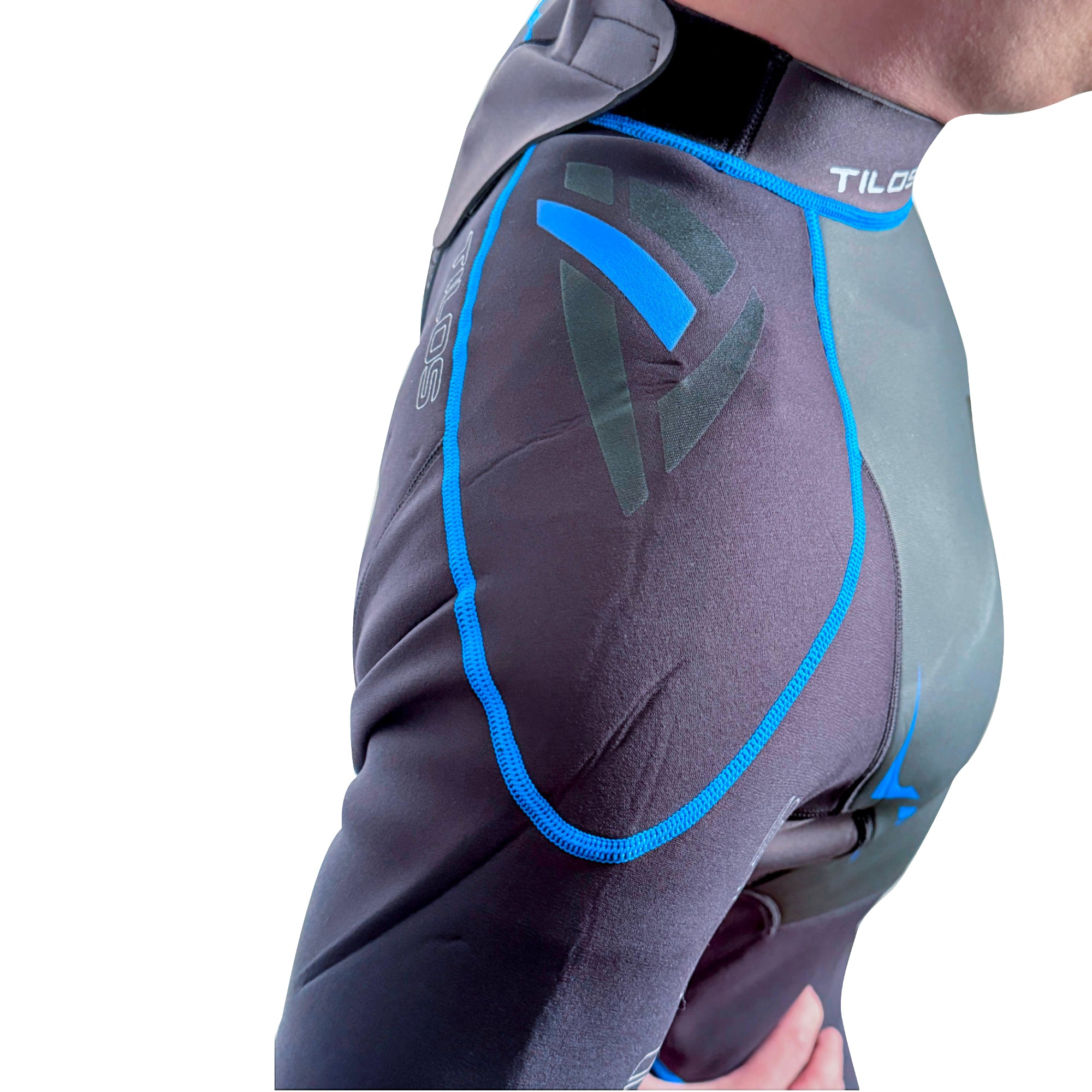 Tilos Men's 3/2mm Spurr Supreme Jumpsuit in black — back view showing zipper