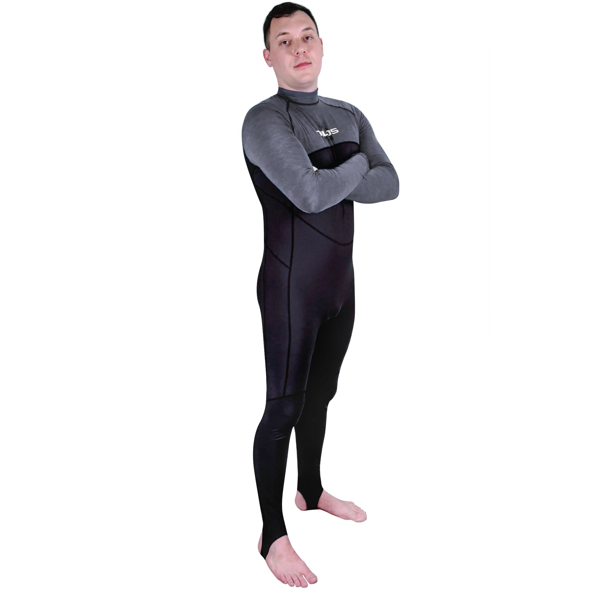 Person wearing the Tilos 6oz Unisex Skin Suit in the water