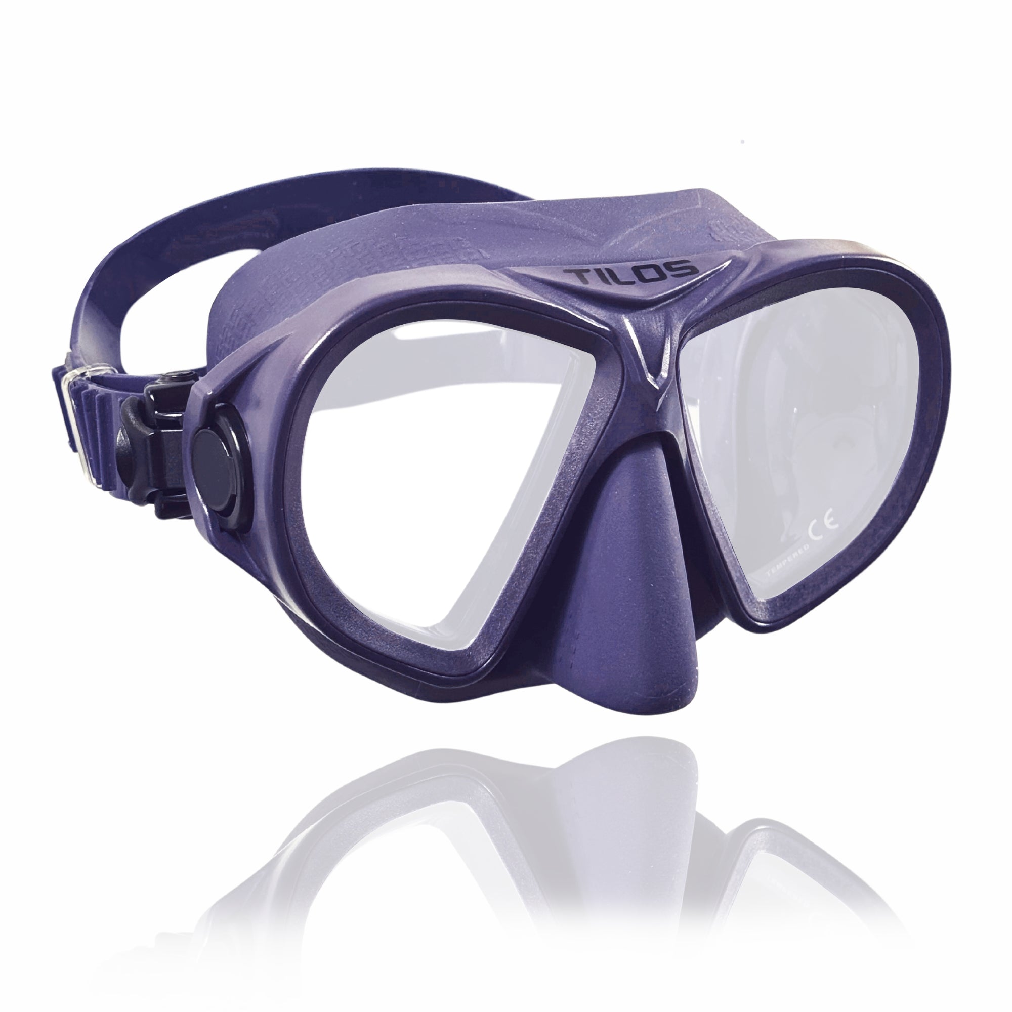 Tilos AquaStalk Dive Mask — side profile showing skirt and strap