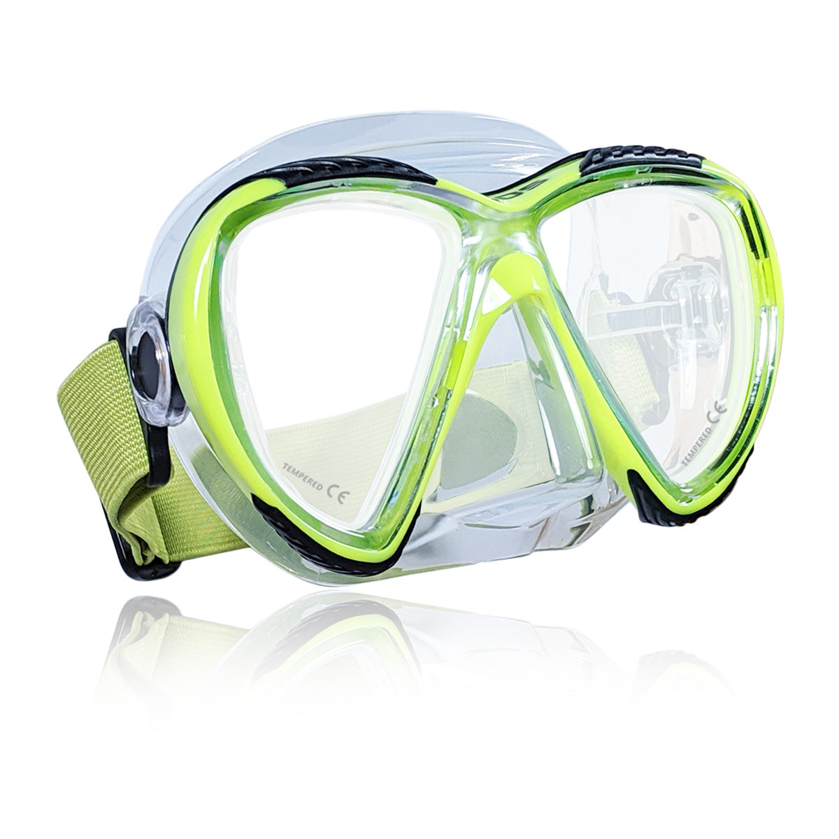 Tilos Cogito Mask in yellow — front view showing lens and silicone skirt