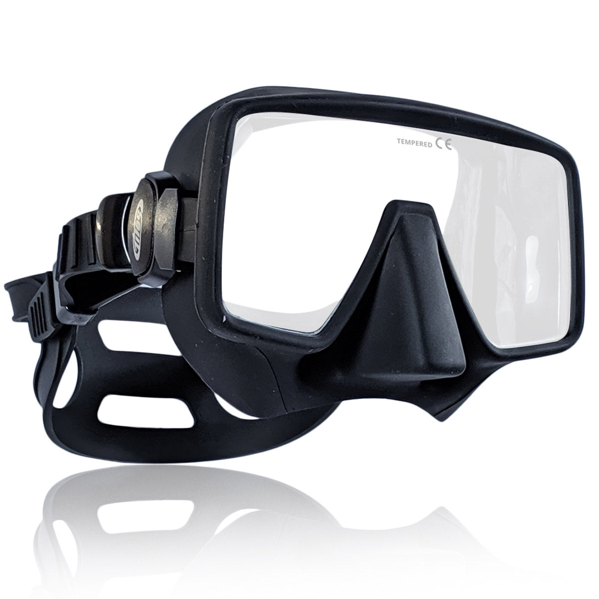 Tilos Insight Frameless Mask in black — front view showing lens and silicone skirt