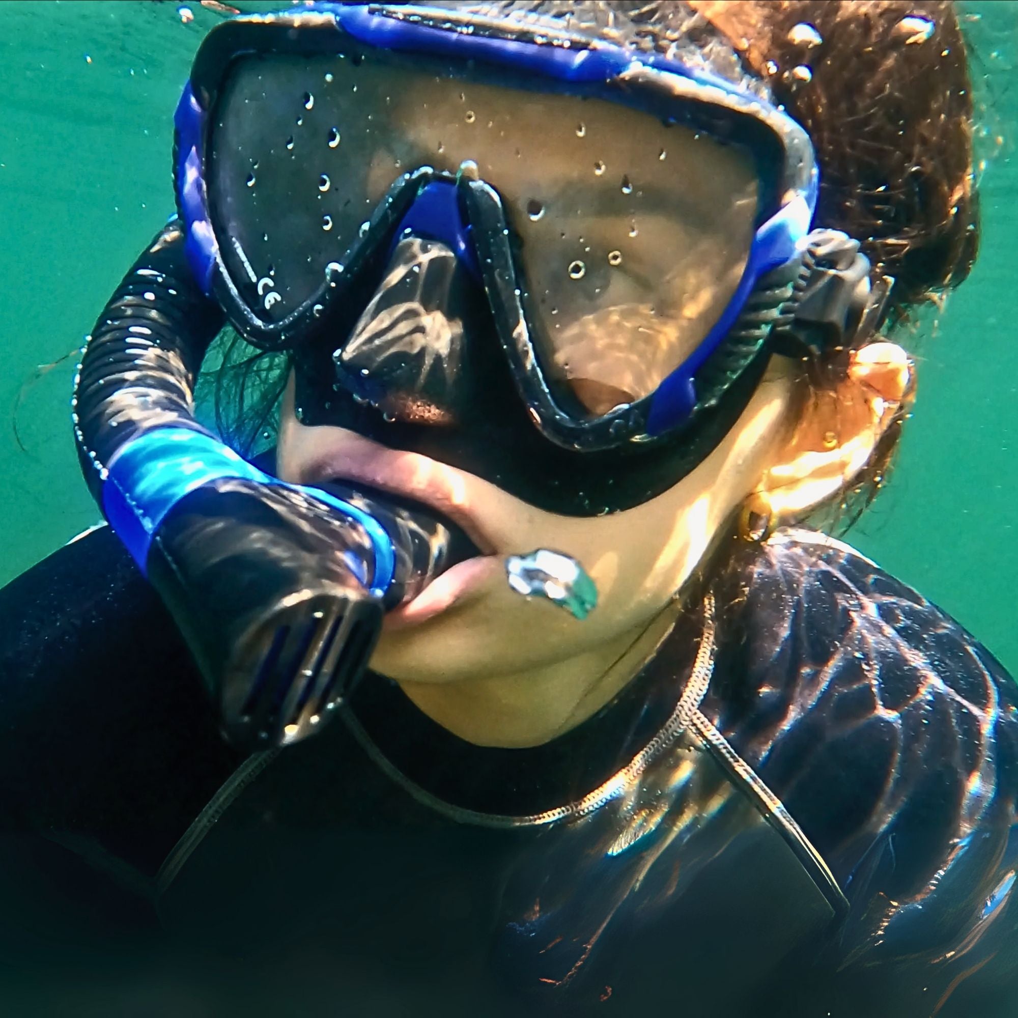 Tilos Morphi Single Lens Mask in blue — front view showing lens and silicone skirt