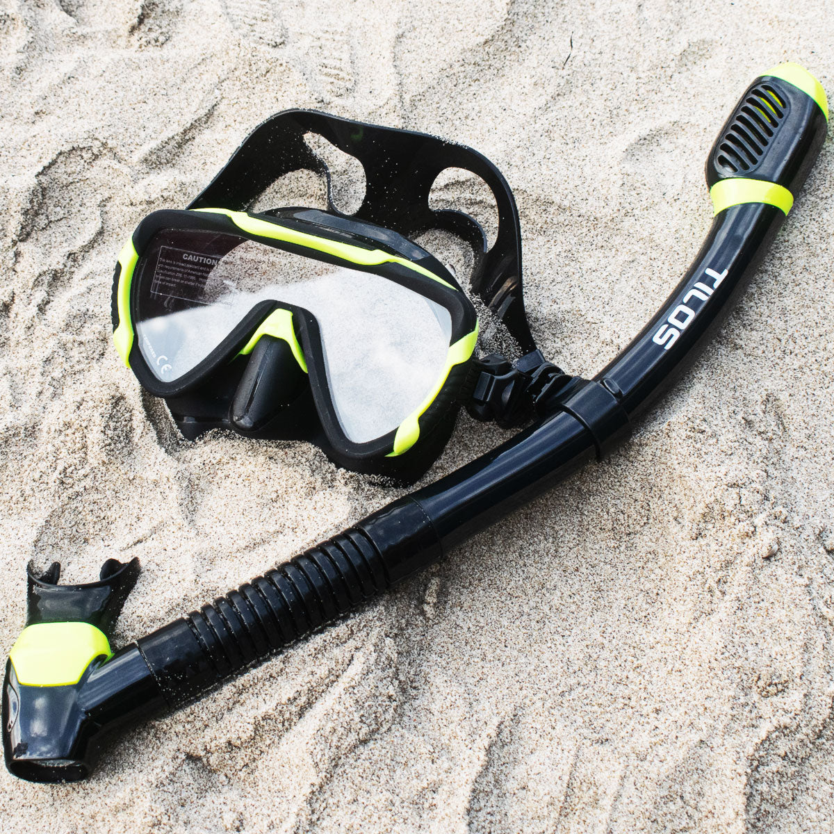 Tilos Morphi Mask with Diver Sleek Snorkel Combo Set in yellow — mask and snorkel set, alternate view