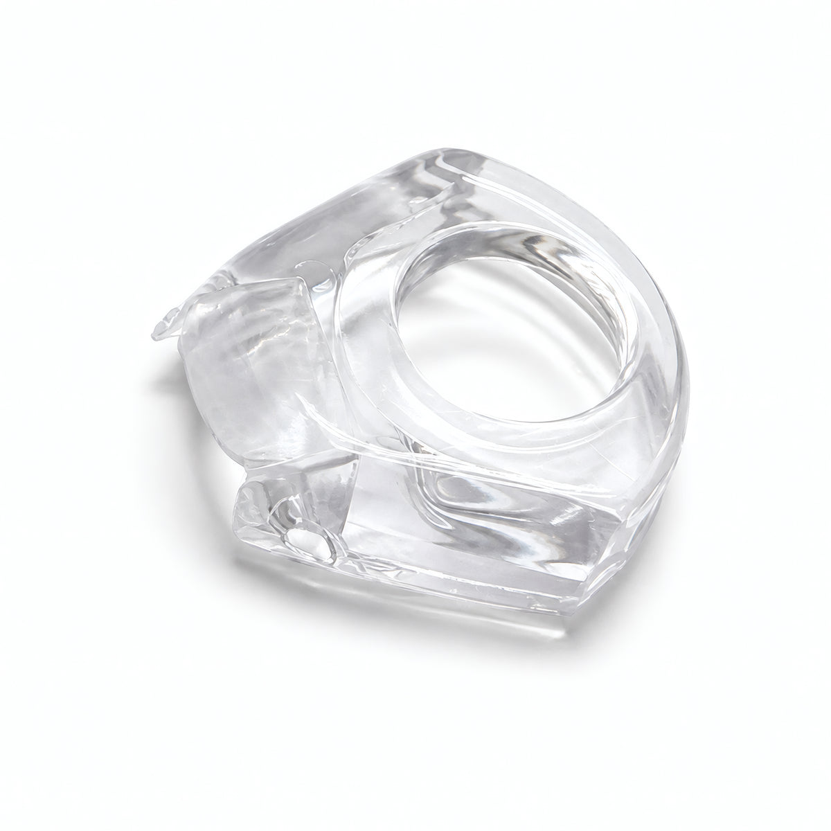 Clear Tilos MA-B2 mask buckle replacement component, studio view
