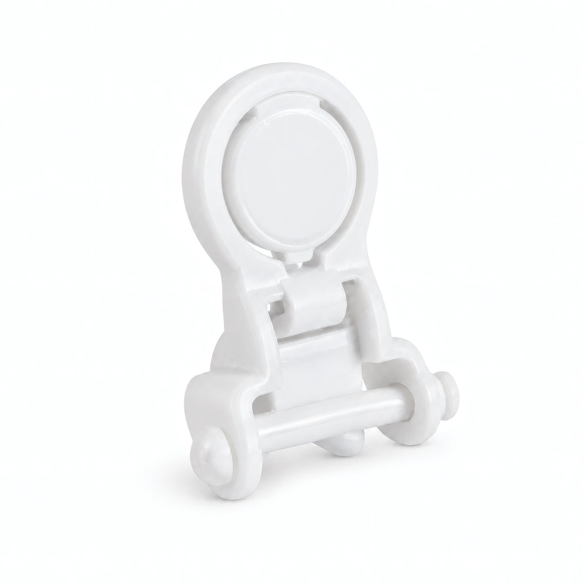 White Tilos MA-C thick strap mask buckle replacement component with solid mounting disc, studio view