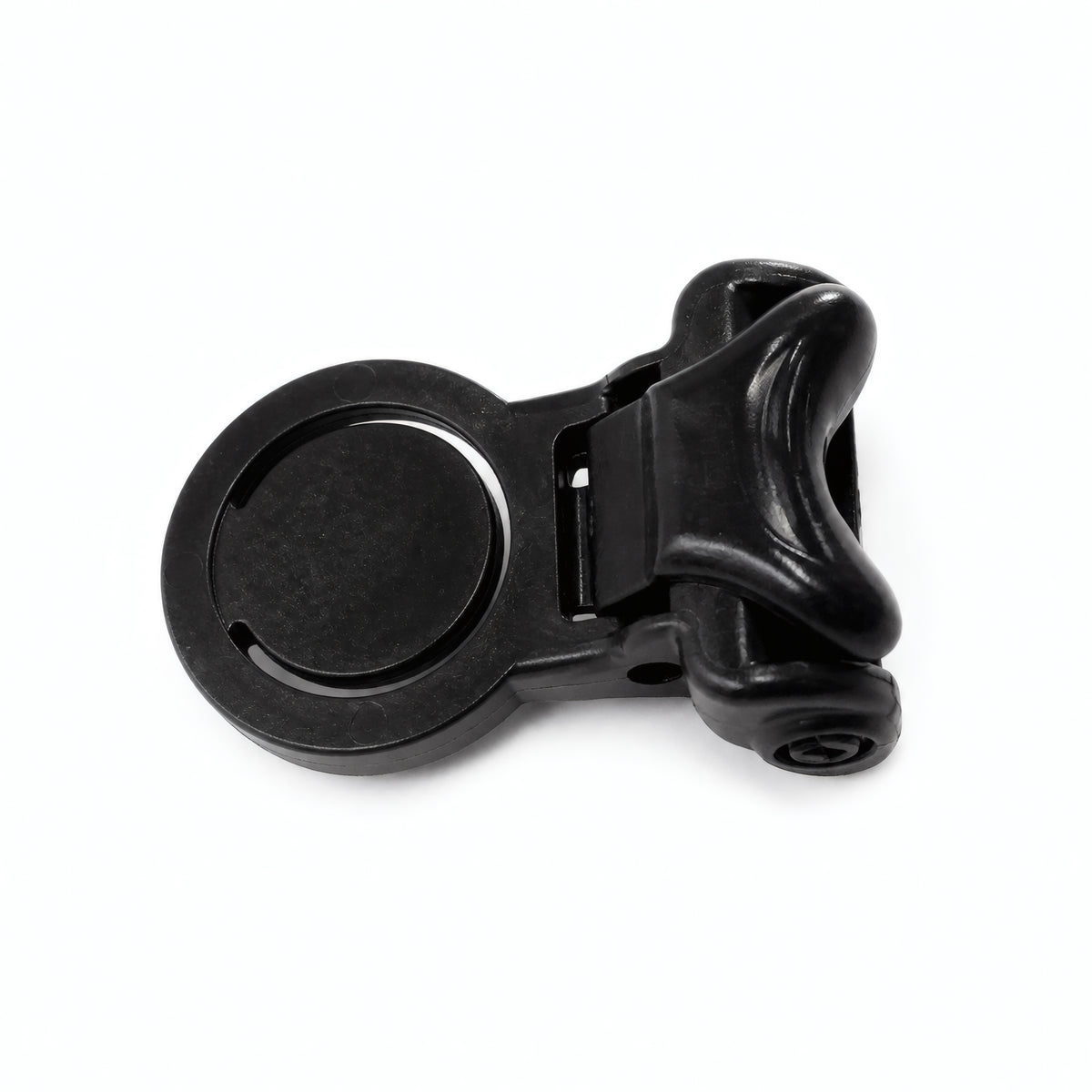 Tilos quick release mask buckle part C in black, studio view