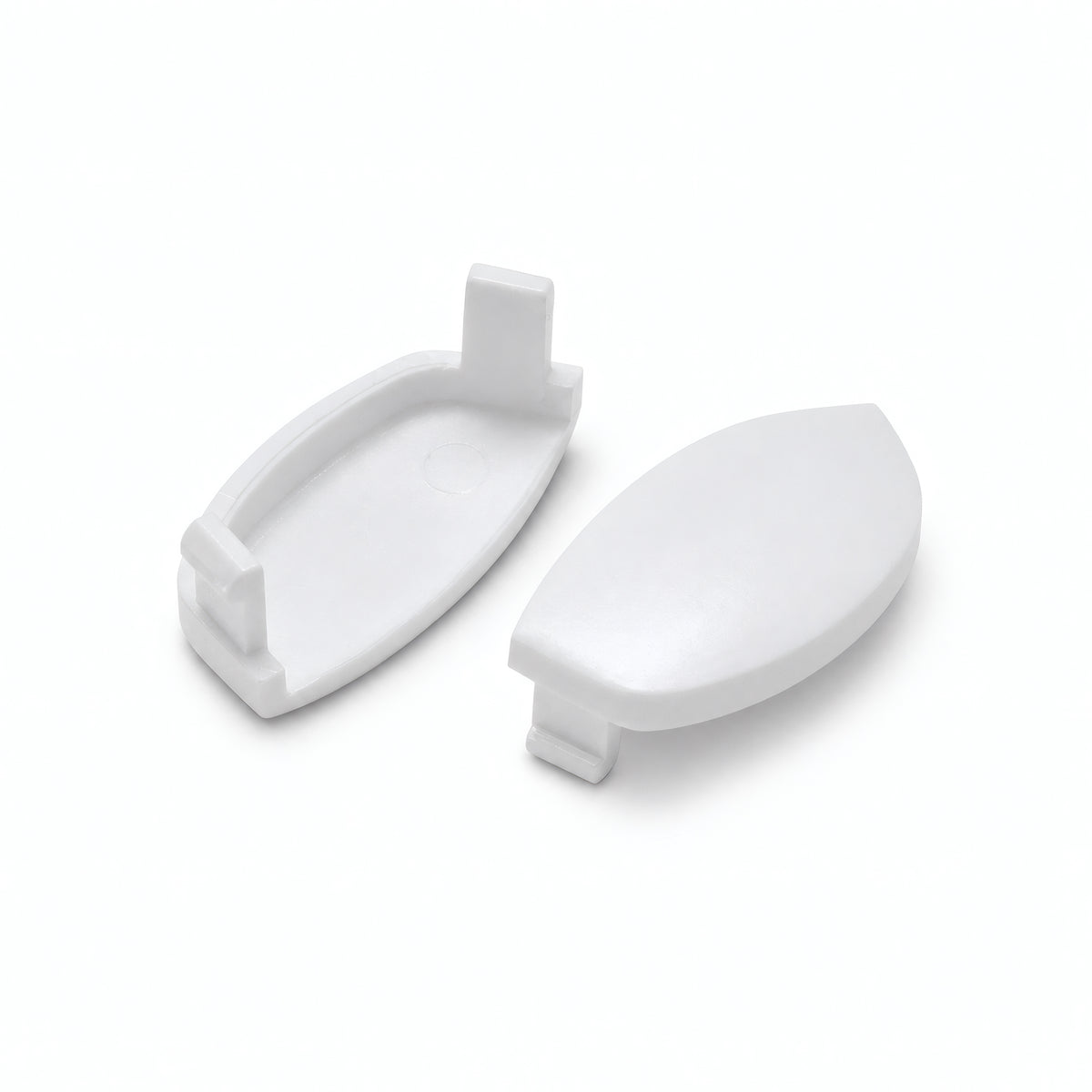 White Tilos MA-F1 mask buckle replacement components, two-piece studio view