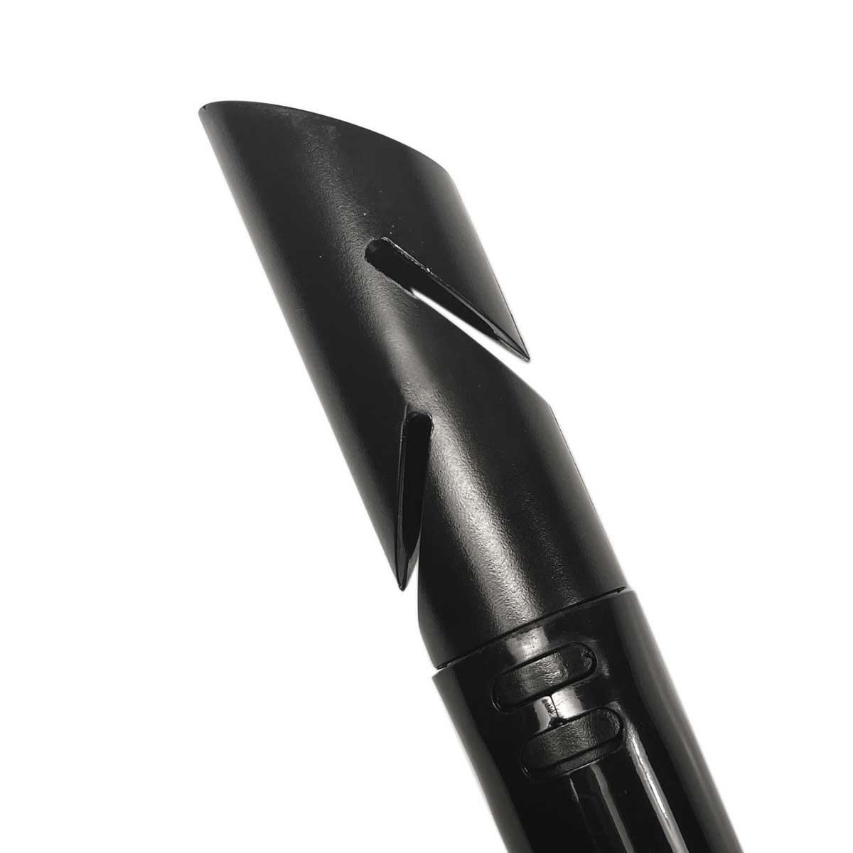 Tilos Splash Semi Dry Snorkel in black — full snorkel showing dry top valve and mouthpiece