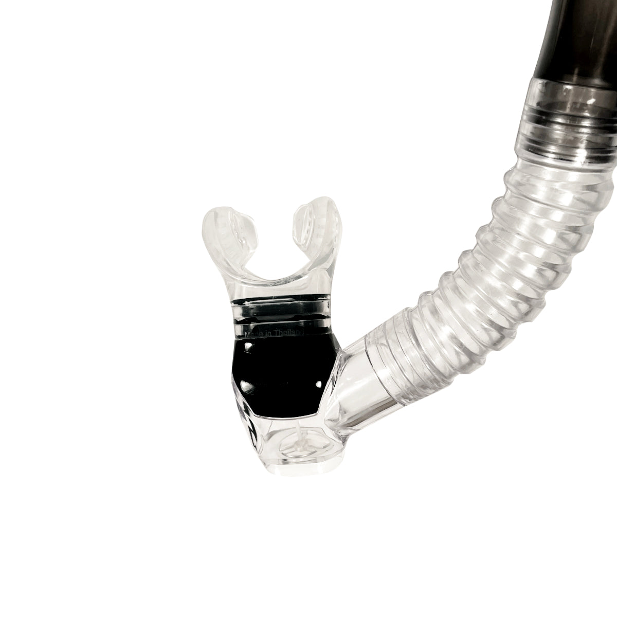Tilos Sleek Dry Snorkel in black — full snorkel showing dry top valve and mouthpiece