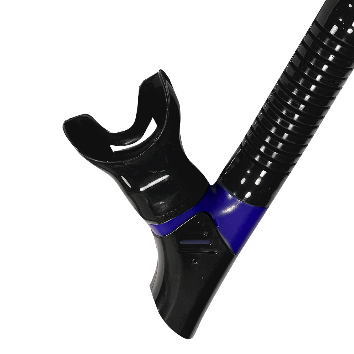 Tilos Orion Dry Snorkel in blue — full snorkel showing dry top valve and mouthpiece