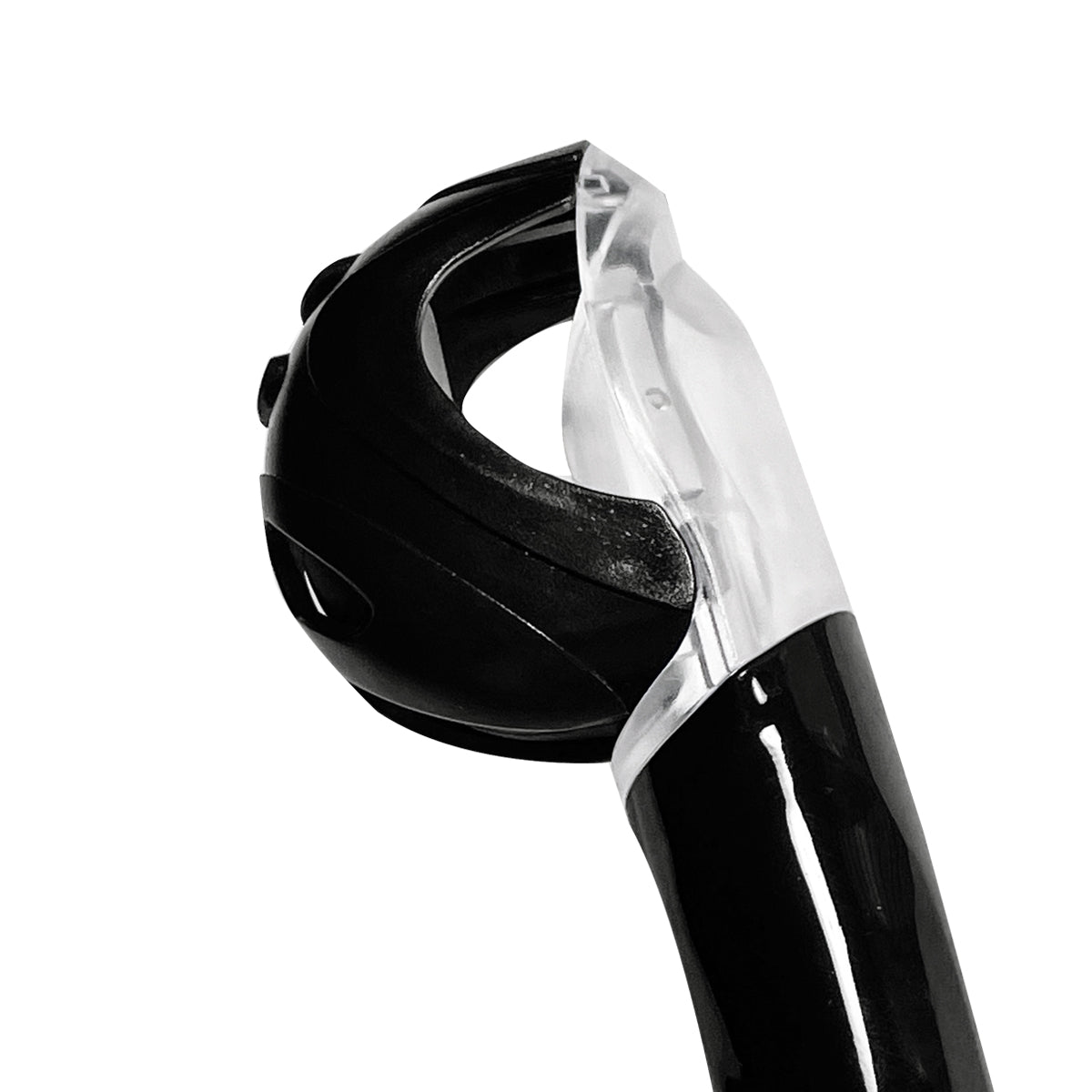 Tilos Orion Dry Snorkel in black — full snorkel showing dry top valve and mouthpiece