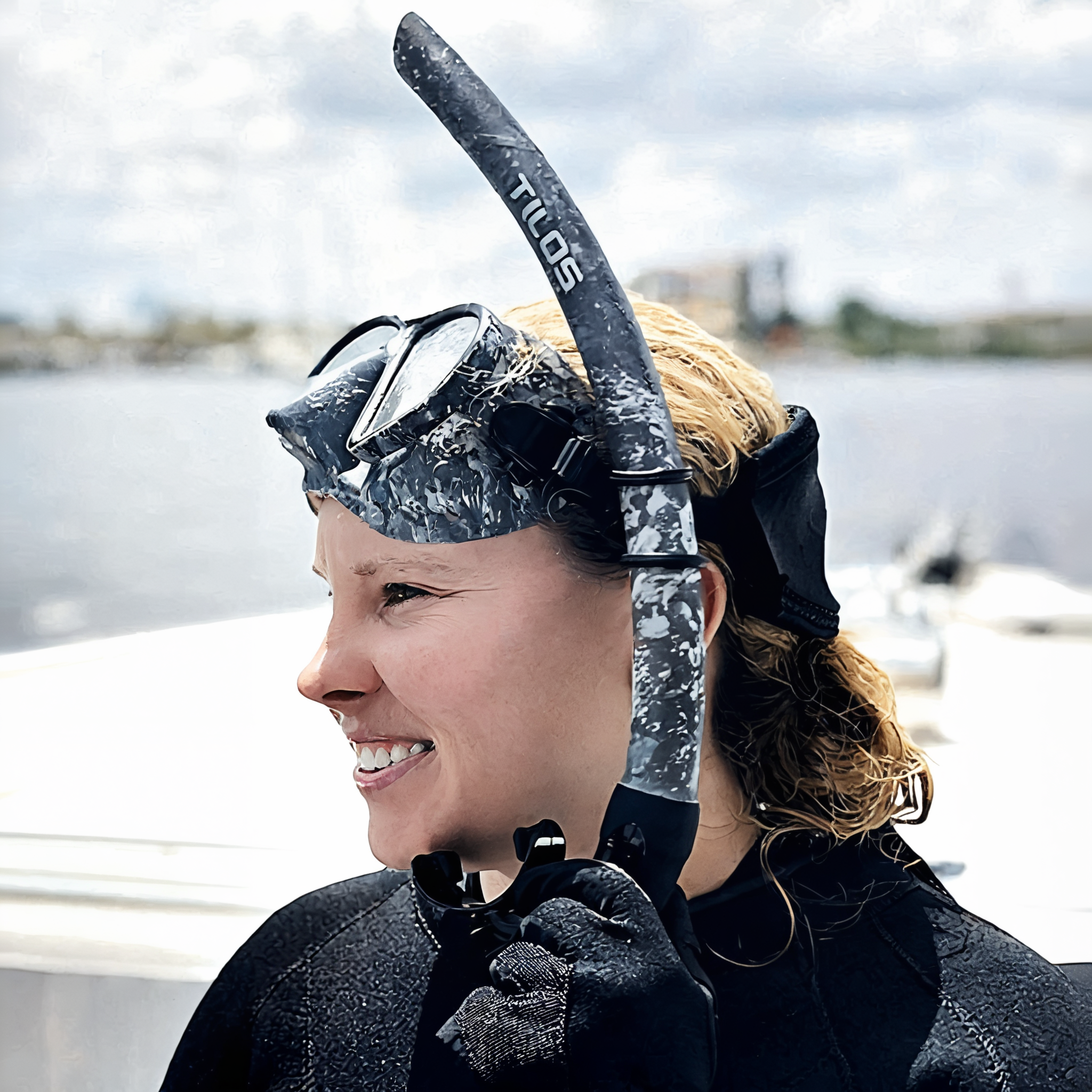 Tilos Spawn Mask Snorkel Set in black — mask and snorkel set, product view
