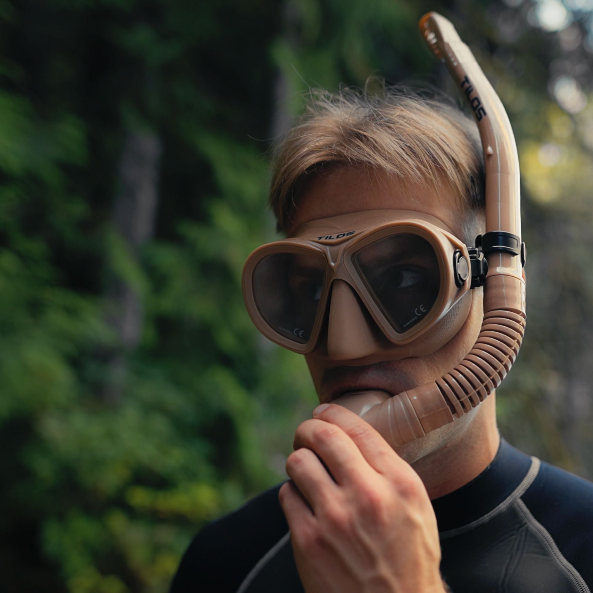 Snorkeler using the Tilos Hi-Flow 2 Semi-Dry Snorkel at the surface