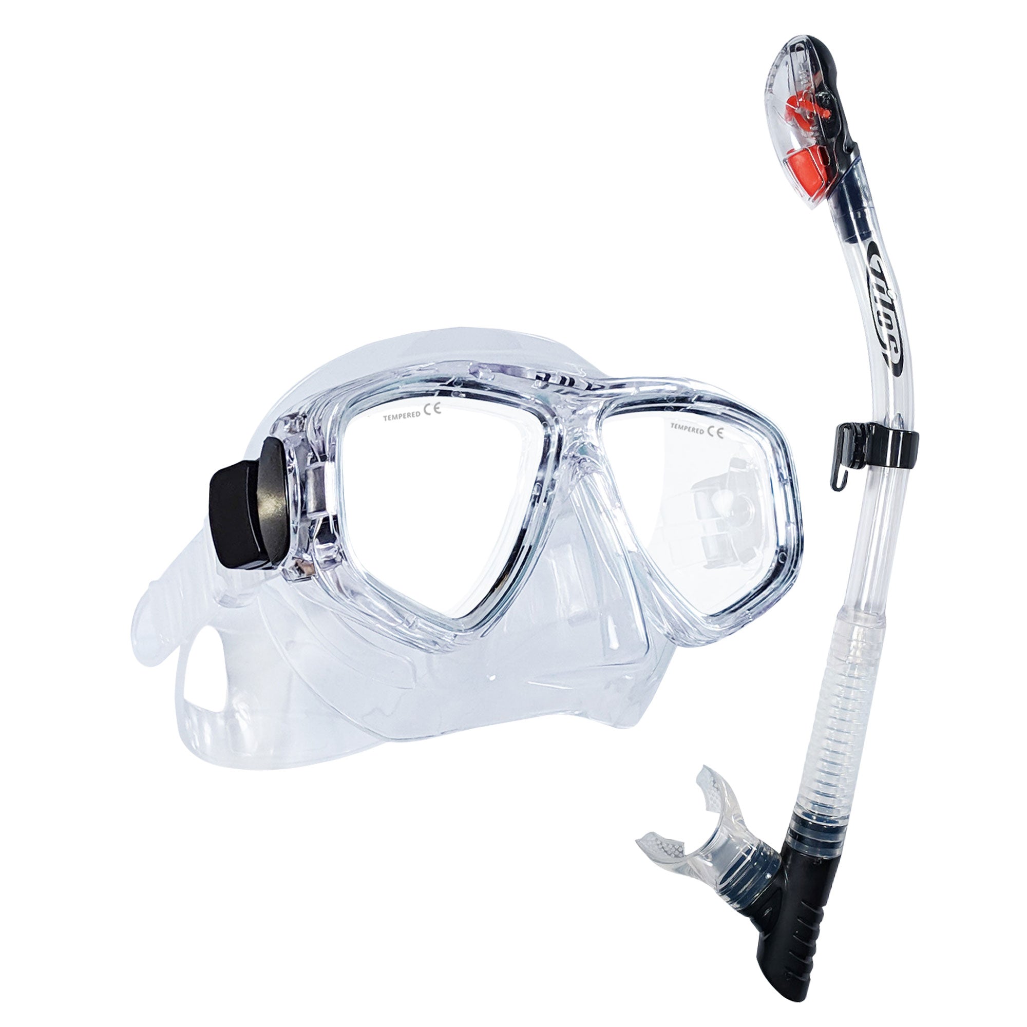 Tilos Fantasia Mask with Ari Dry Snorkel Combo Set in clear — mask and snorkel set, alternate view