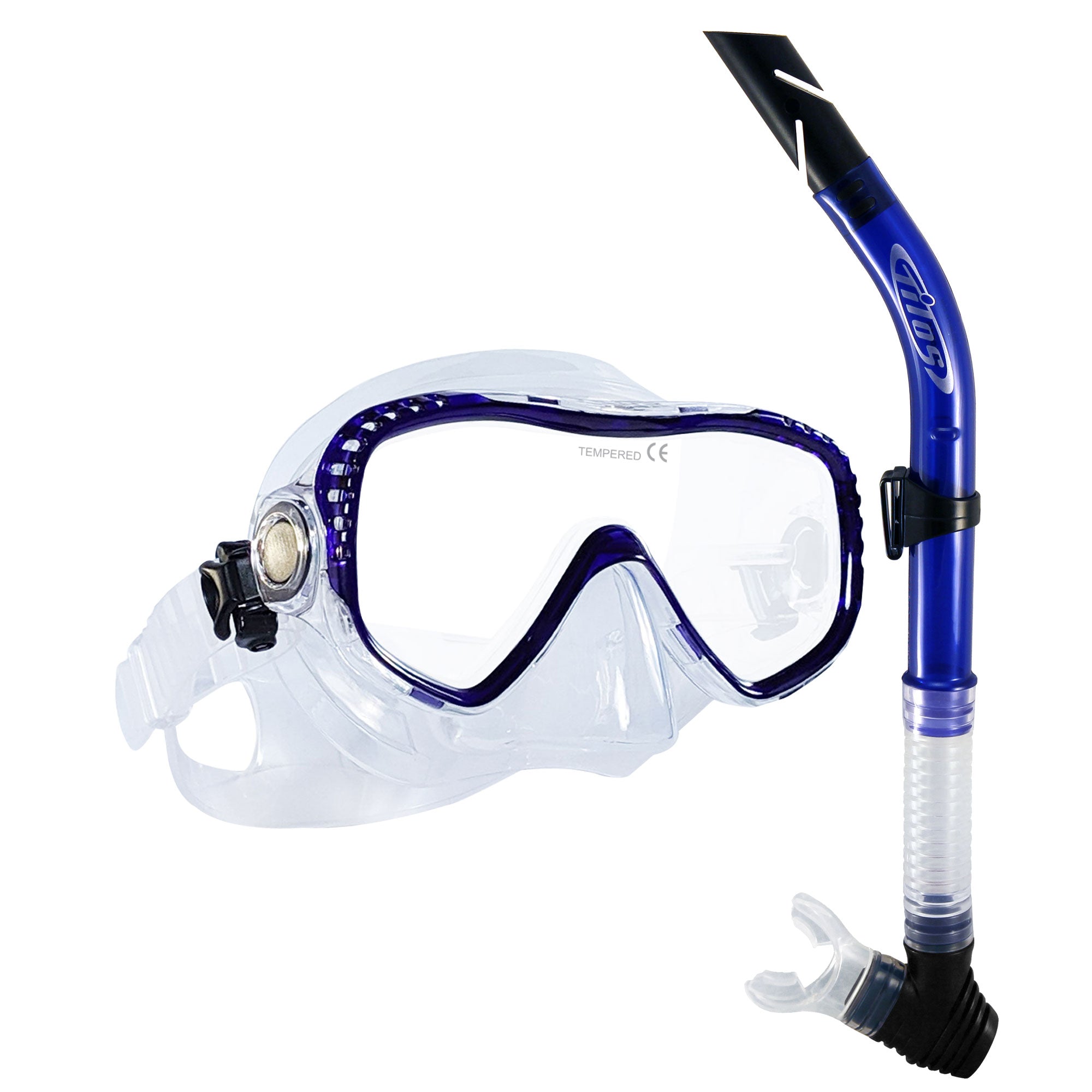 Tilos Visionary II Mask with Splash Snorkel Combo Set in blue — mask and snorkel set, alternate view
