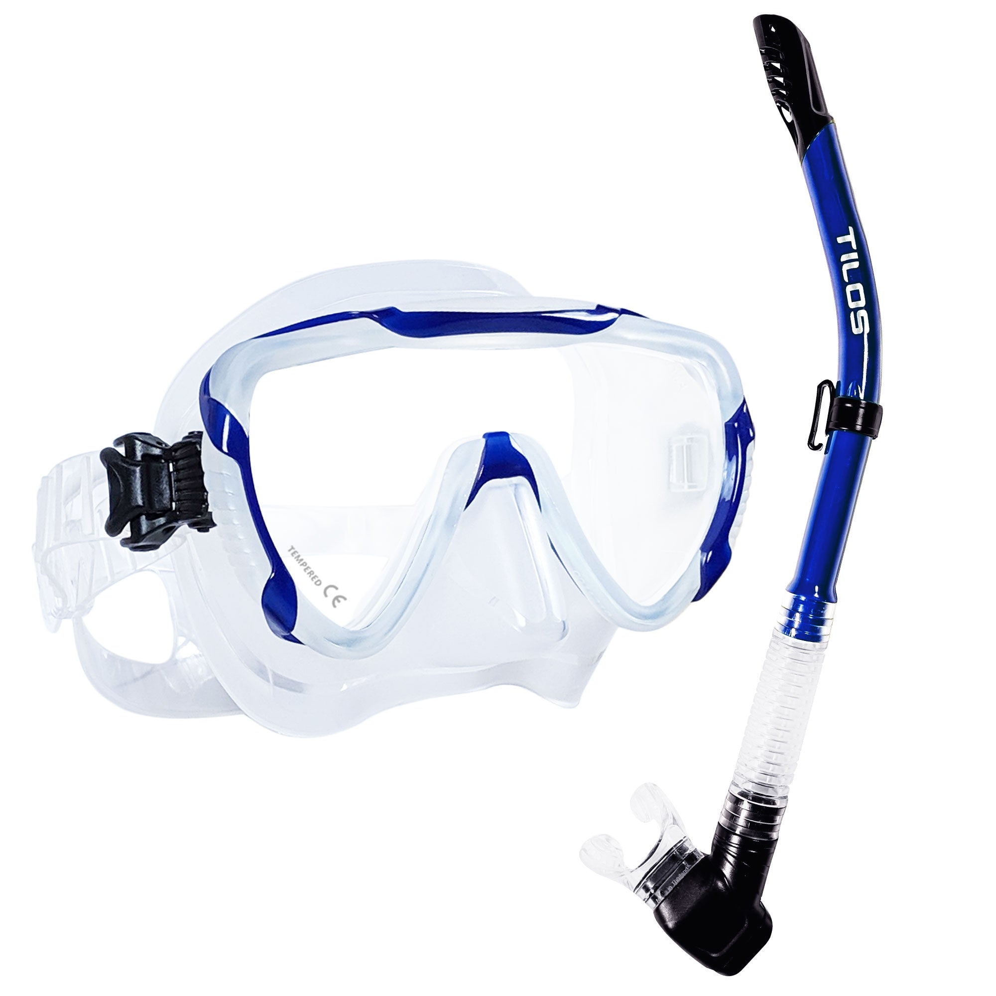 Tilos Morphi Mask with Hi-Flow II Semi-Dry Snorkel Combo Set in teal blue — mask and snorkel set, alternate view
