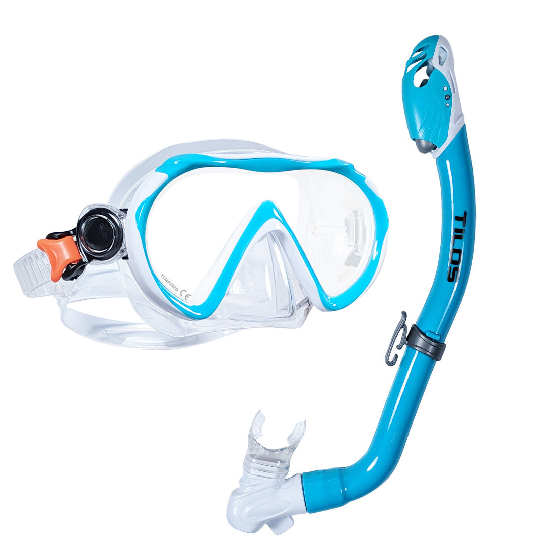 Tilos Jovie Mask with SOS Whistle Dry Snorkel Jr. Combo Set in green — mask and snorkel set, alternate view