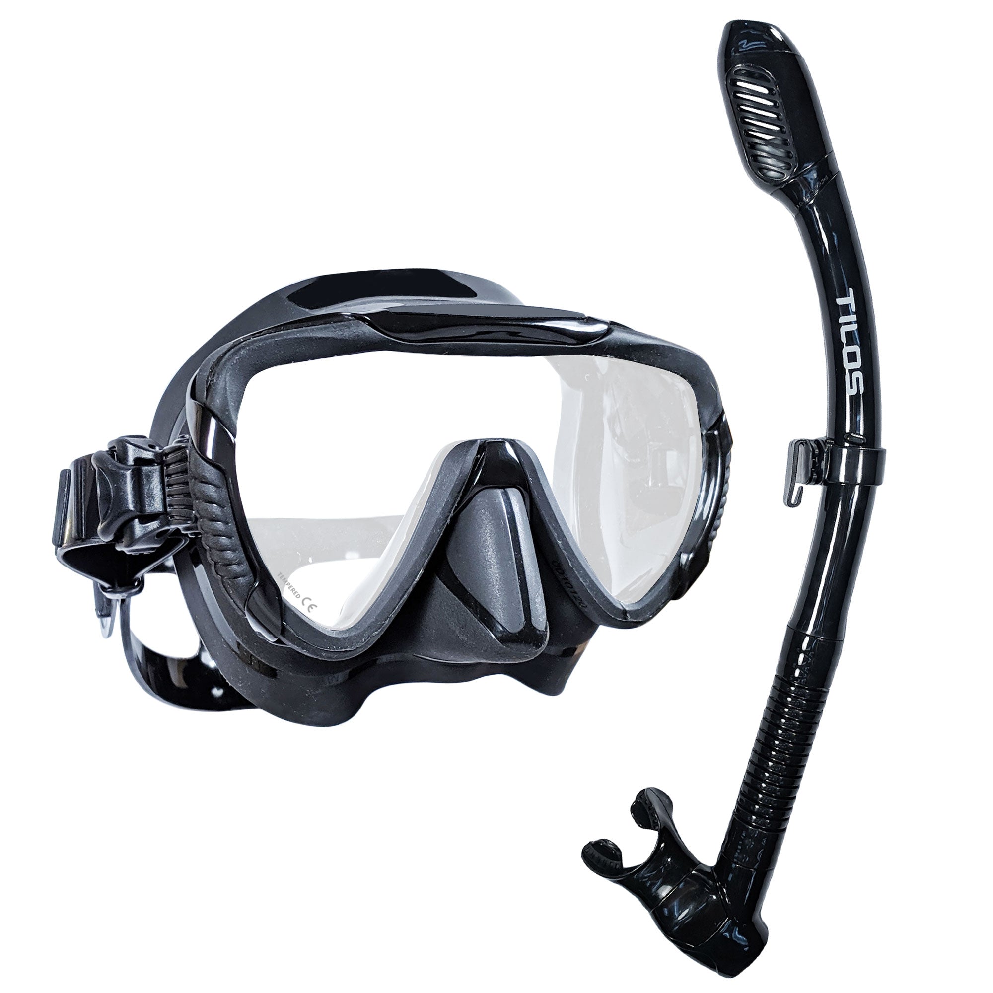 Tilos Morphi Mask with Diver Sleek Snorkel Combo Set in black — mask and snorkel set, alternate view