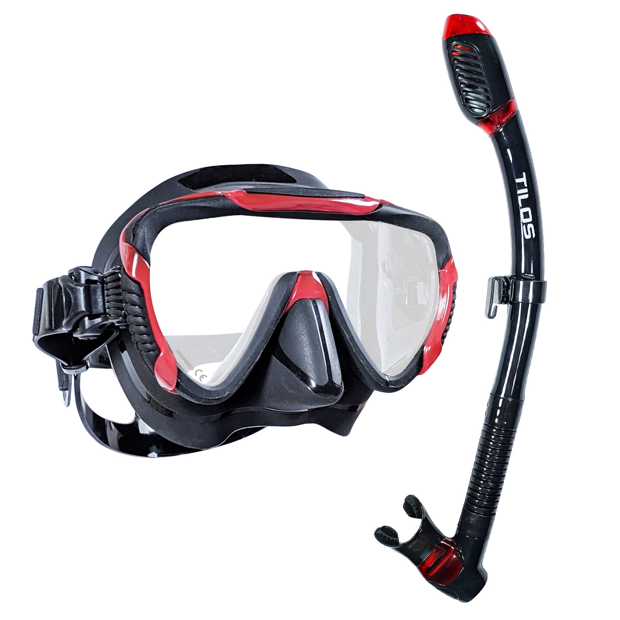 Tilos Morphi Mask with Diver Sleek Snorkel Combo Set in red — mask and snorkel set, alternate view