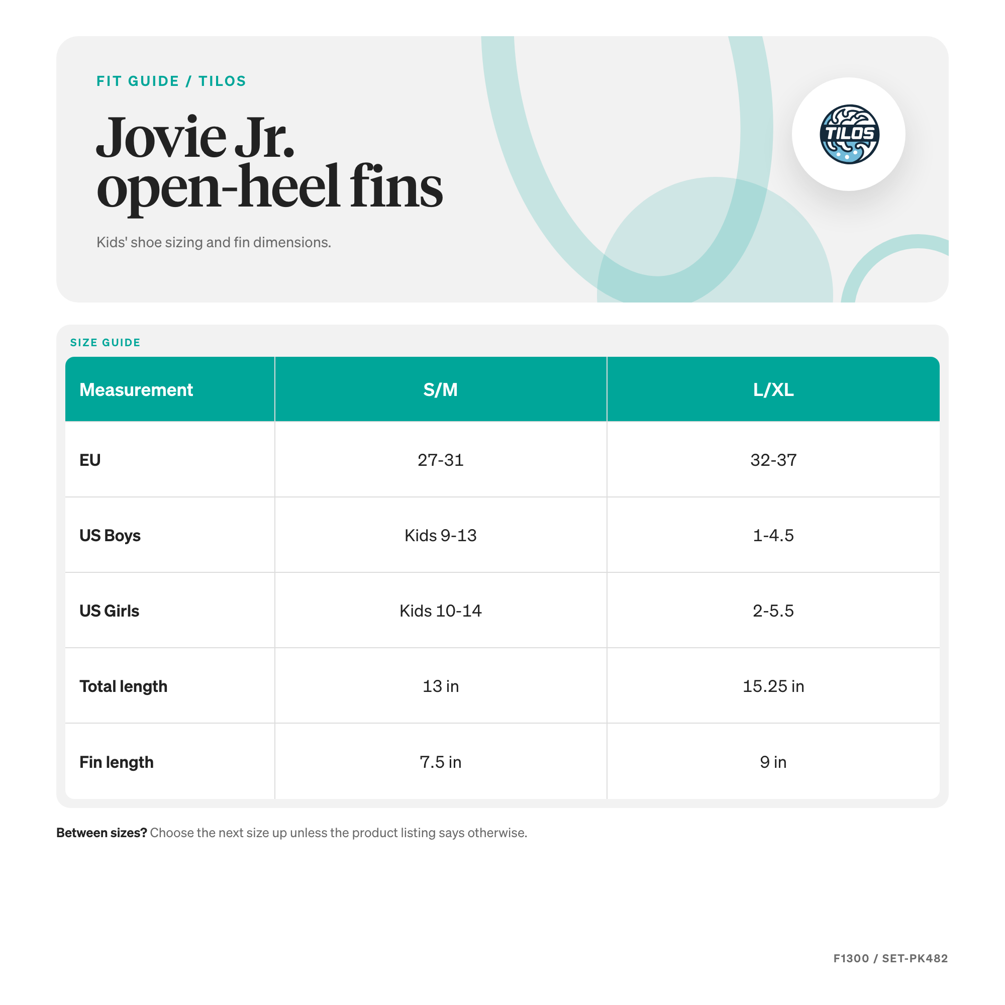 Tilos Jovie Junior Snorkeling Set with SOS Whistle size guide