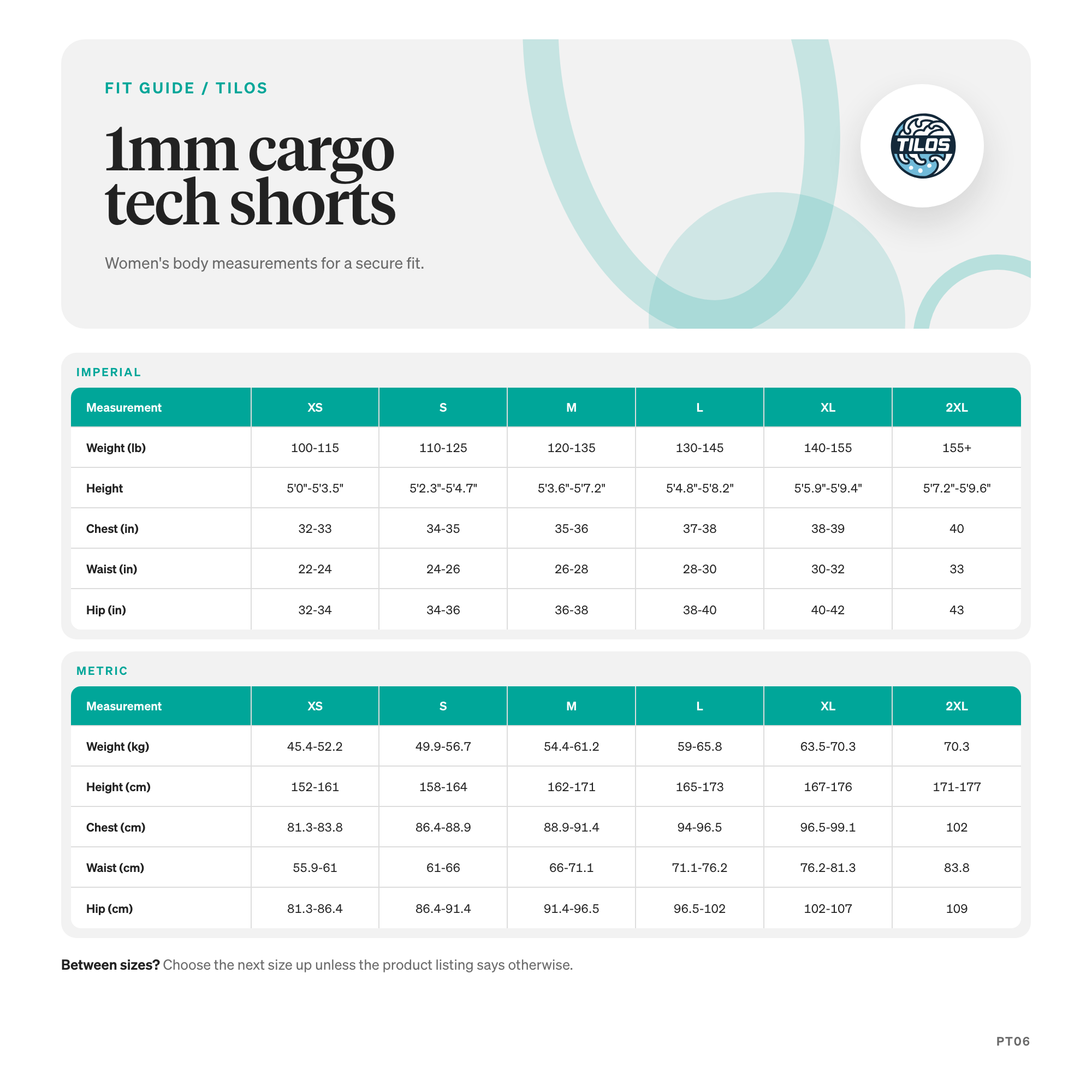 Tilos 1mm Cargo Shorts w/2 Pockets size guide
