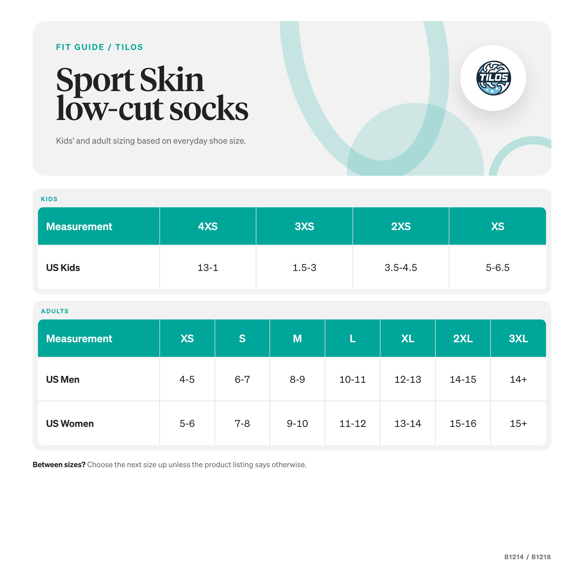 Tilos 2.5mm Sport Skin Sock size guide