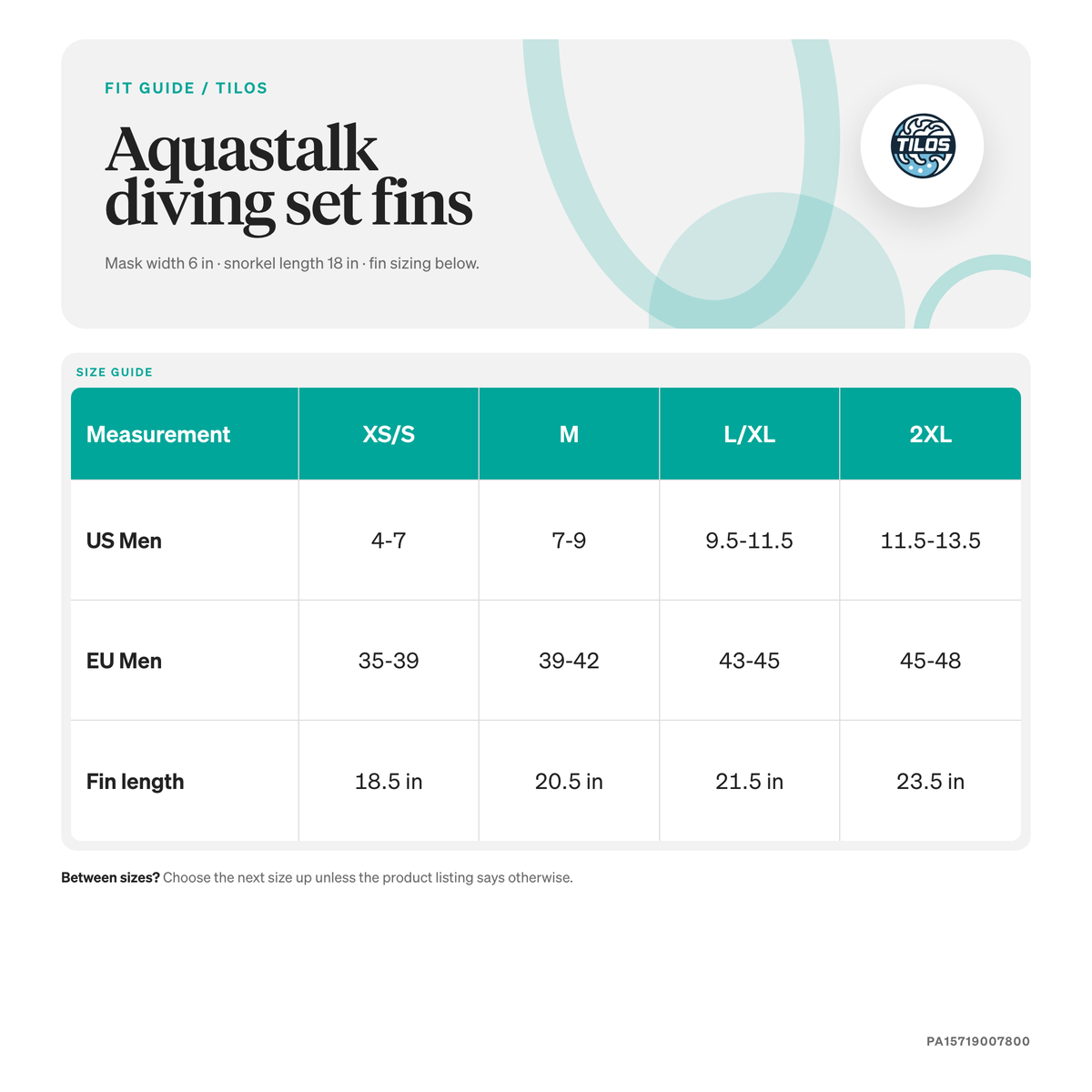 Tilos Aquastalk Mask, Hi-Flow II Semi-Dry Snorkel and Technix Fins Set size guide
