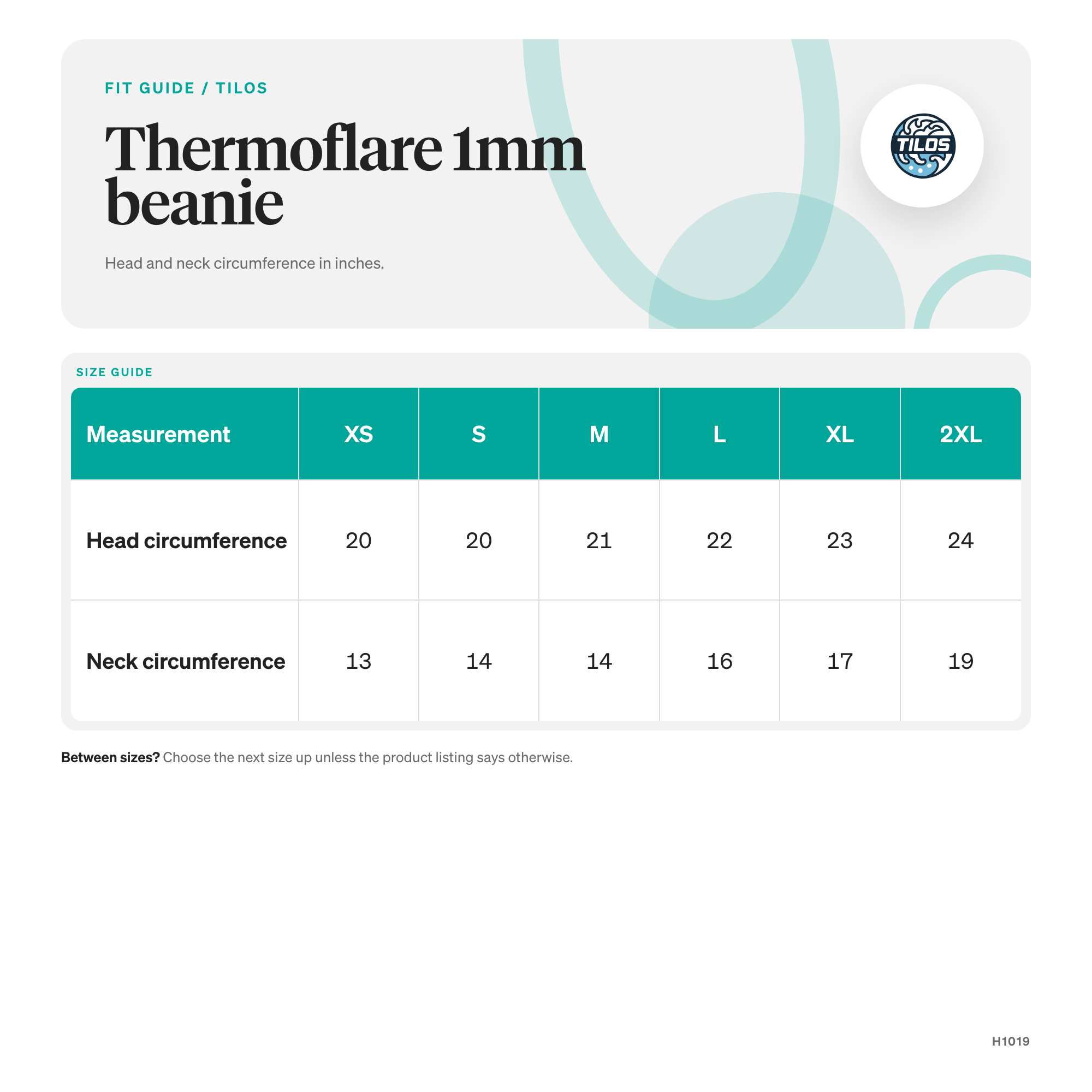 Tilos 1mm Thermoflare Chin Strap Beanie size guide