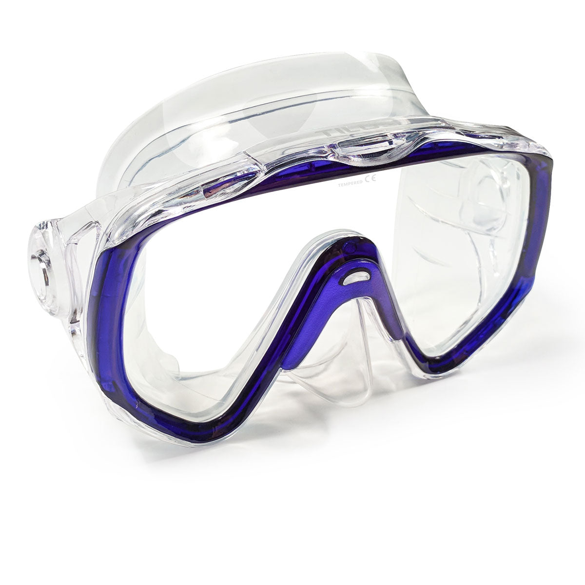 Tilos Titanica Single Lens Dive Mask in blue — front view showing lens and silicone skirt