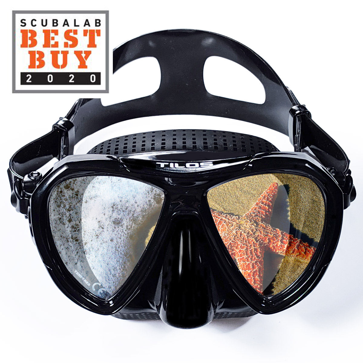 Diver wearing the Tilos Revo Mask underwater